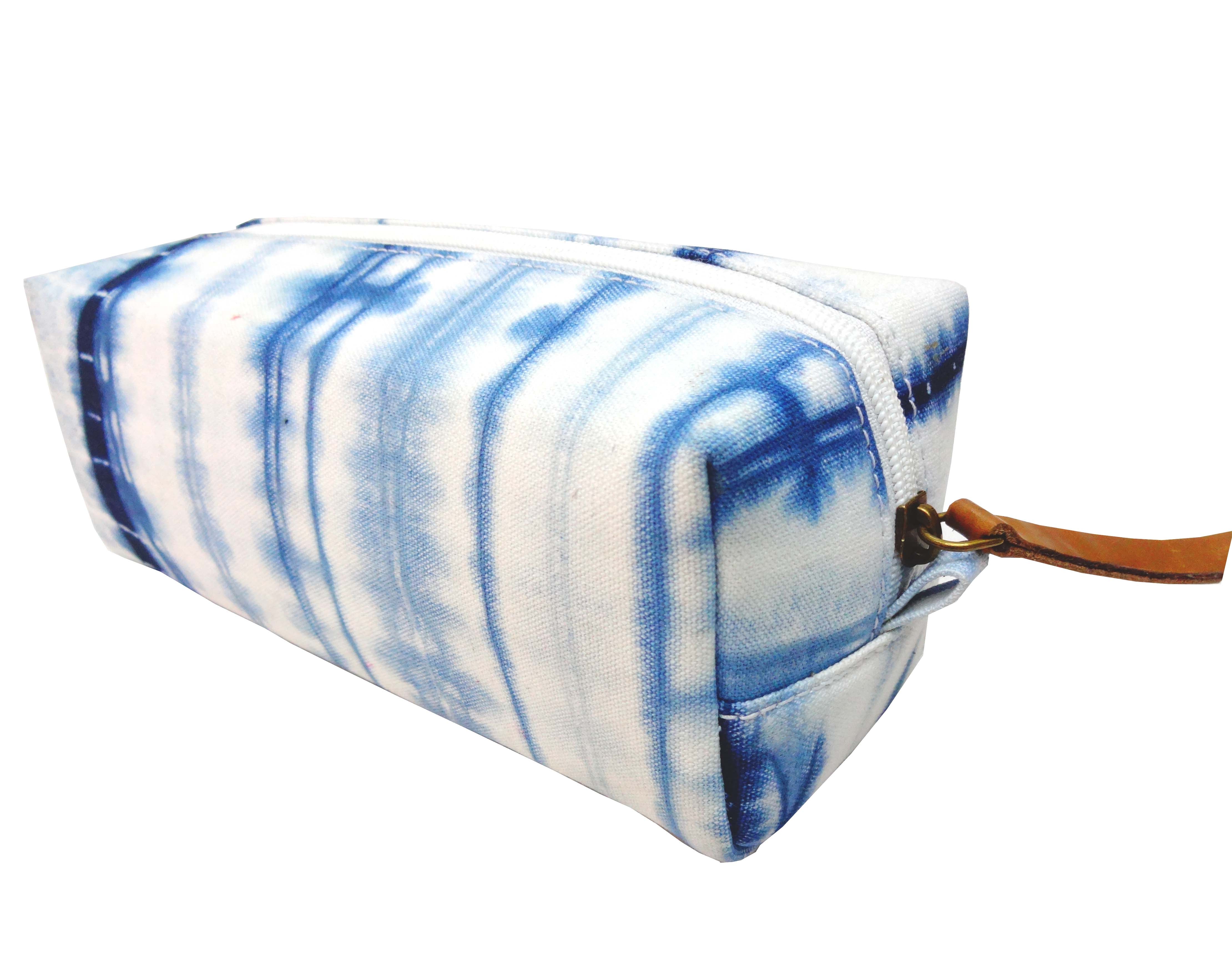 White- Blue Handcrafted- Meraki Cotton pouch