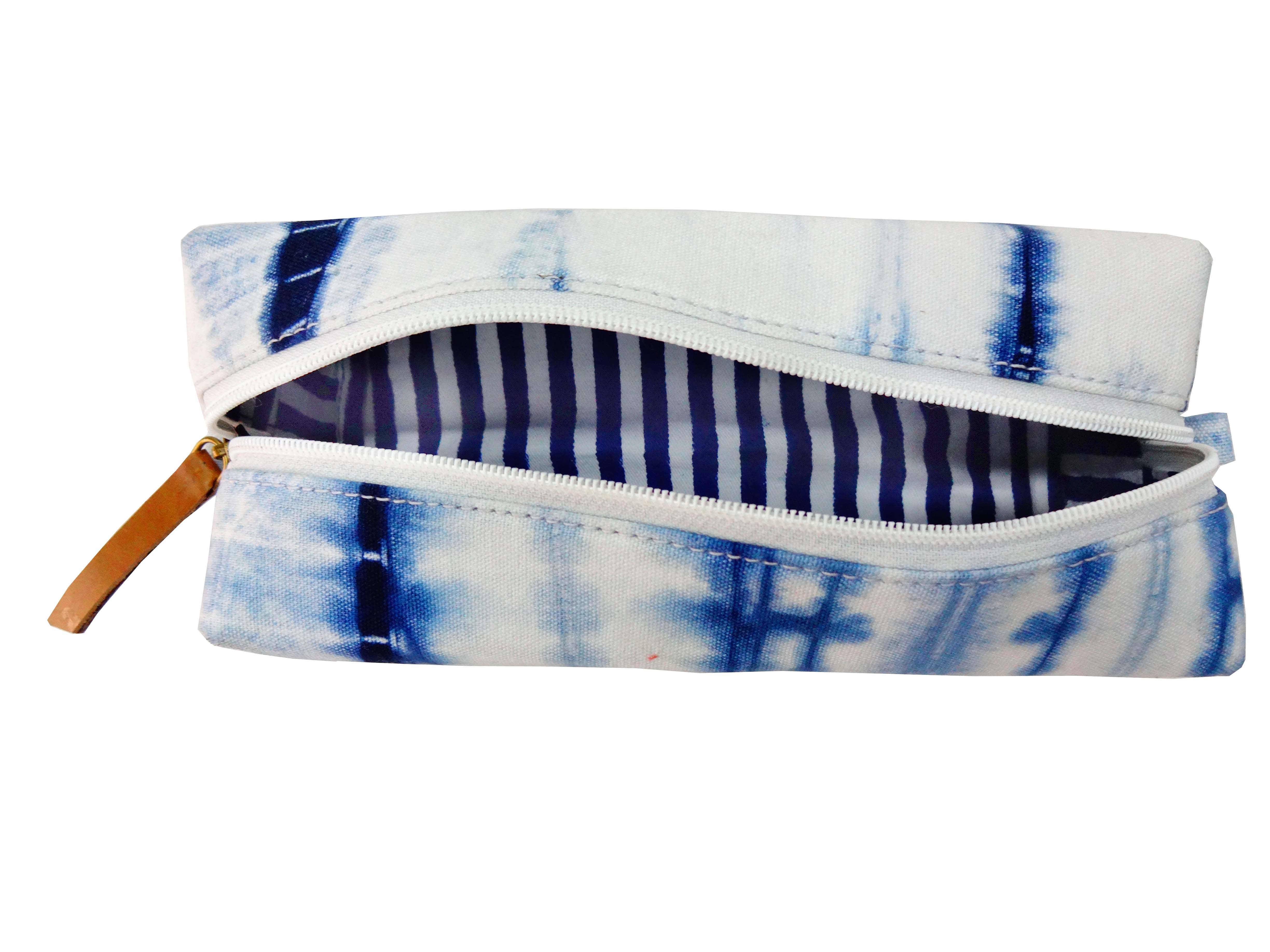 White- Blue Handcrafted- Meraki Cotton pouch