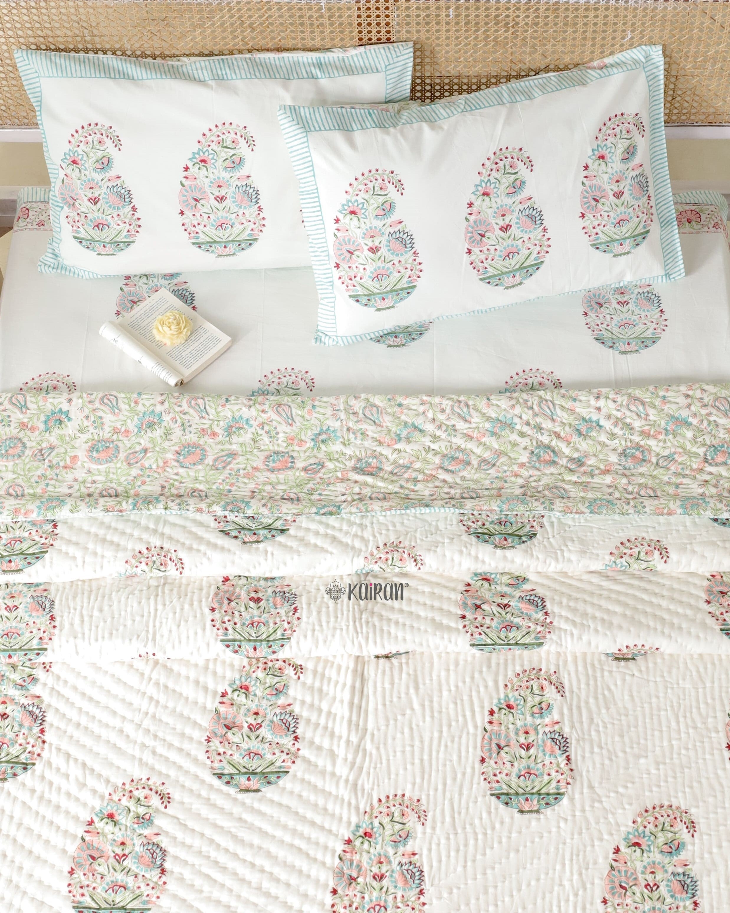 KASHMIR  HAND BLOCK PRINTED BEDSHEET & PILLOWS