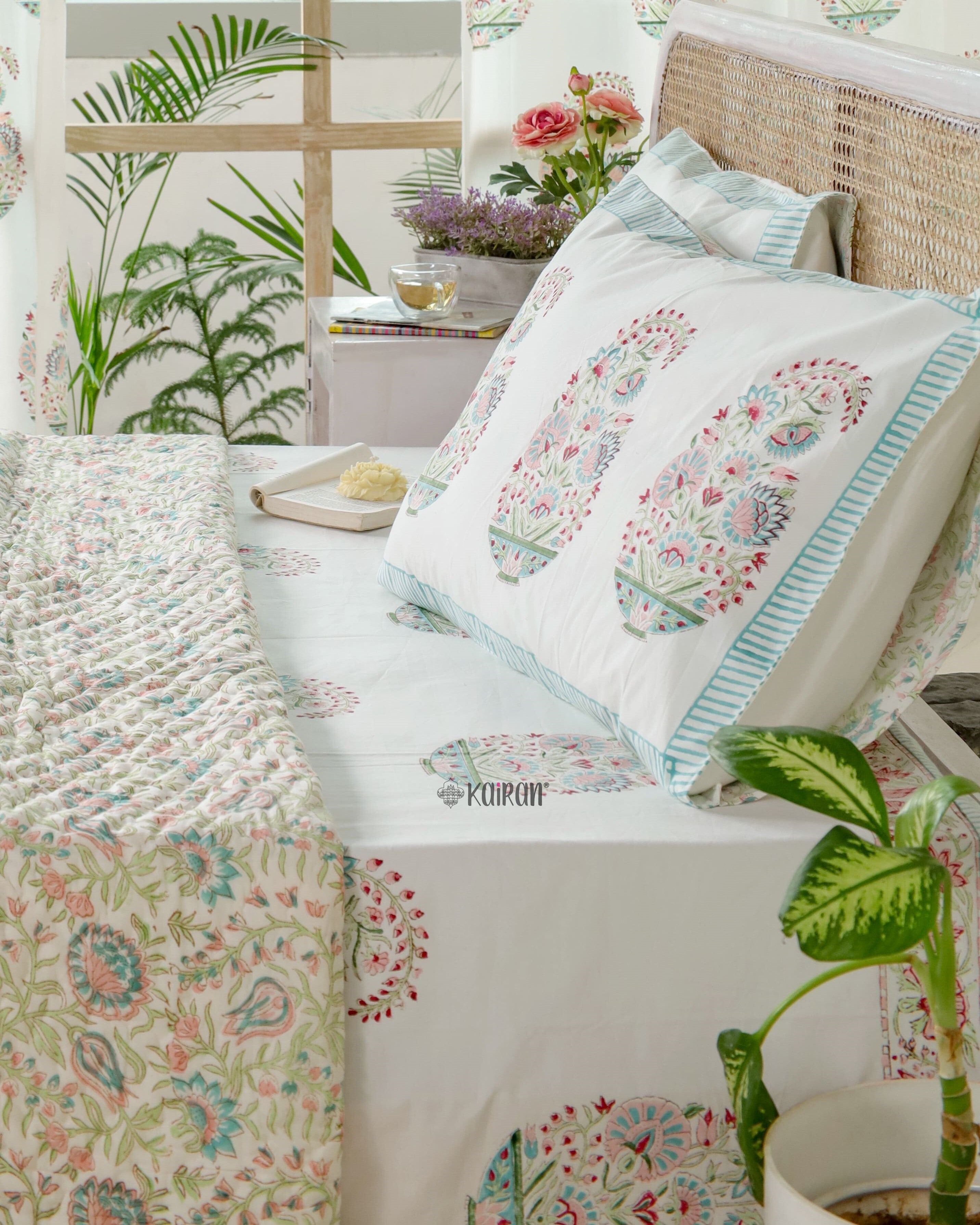 KASHMIR  HAND BLOCK PRINTED BEDSHEET & PILLOWS