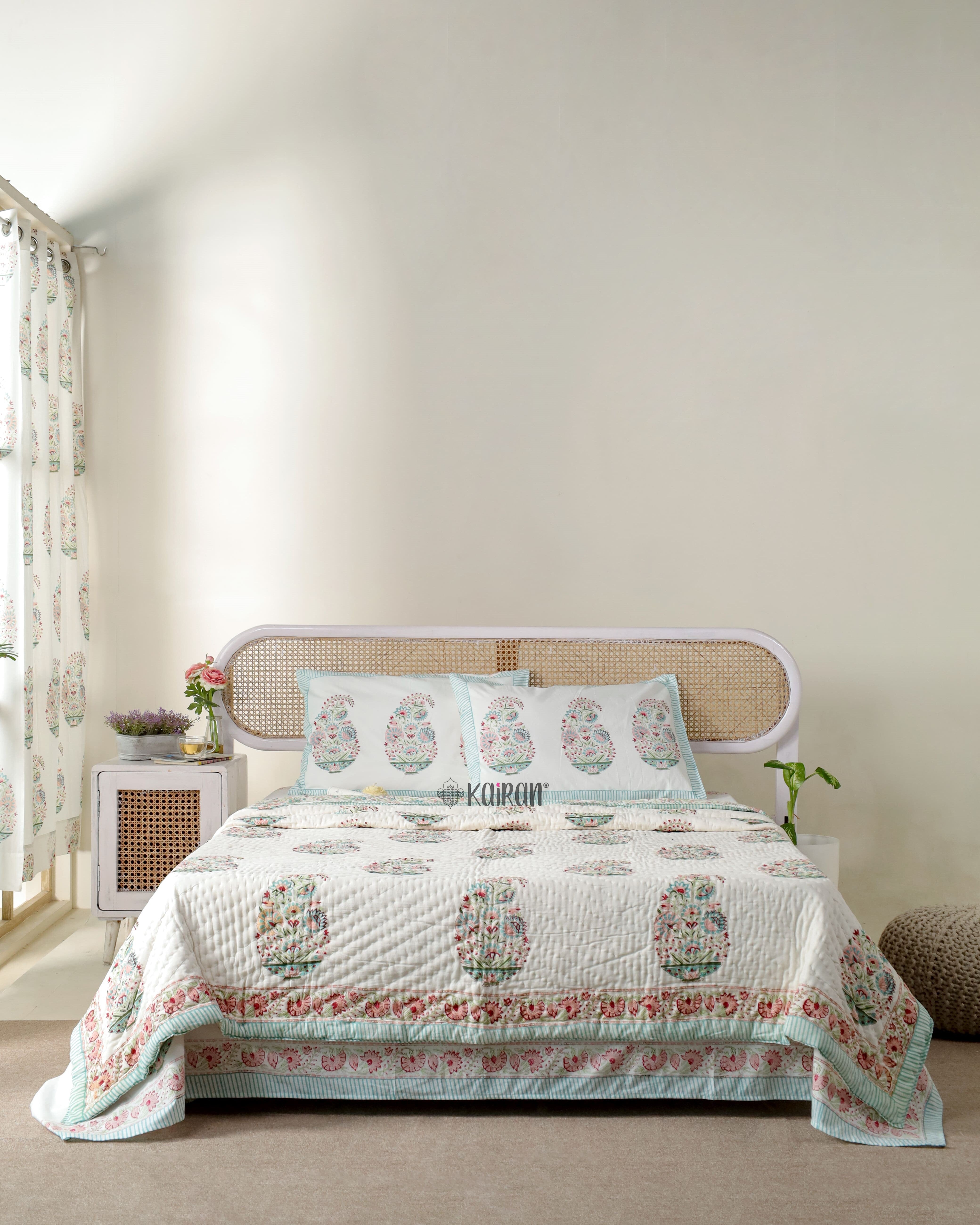 KASHMIR  HAND BLOCK PRINTED BEDSHEET & PILLOWS