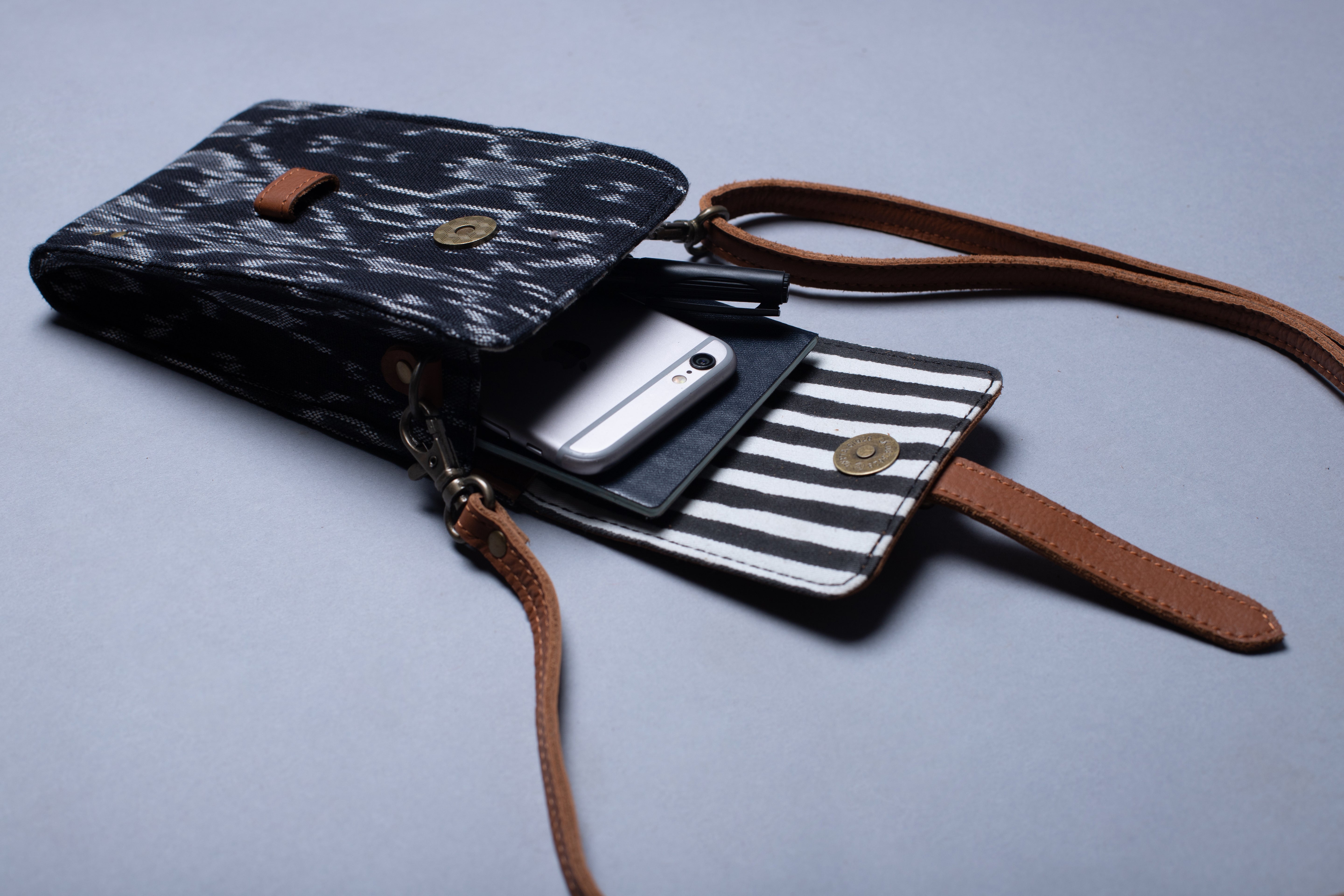 Black Ikat Handcrafted-Studio Messenger Bag