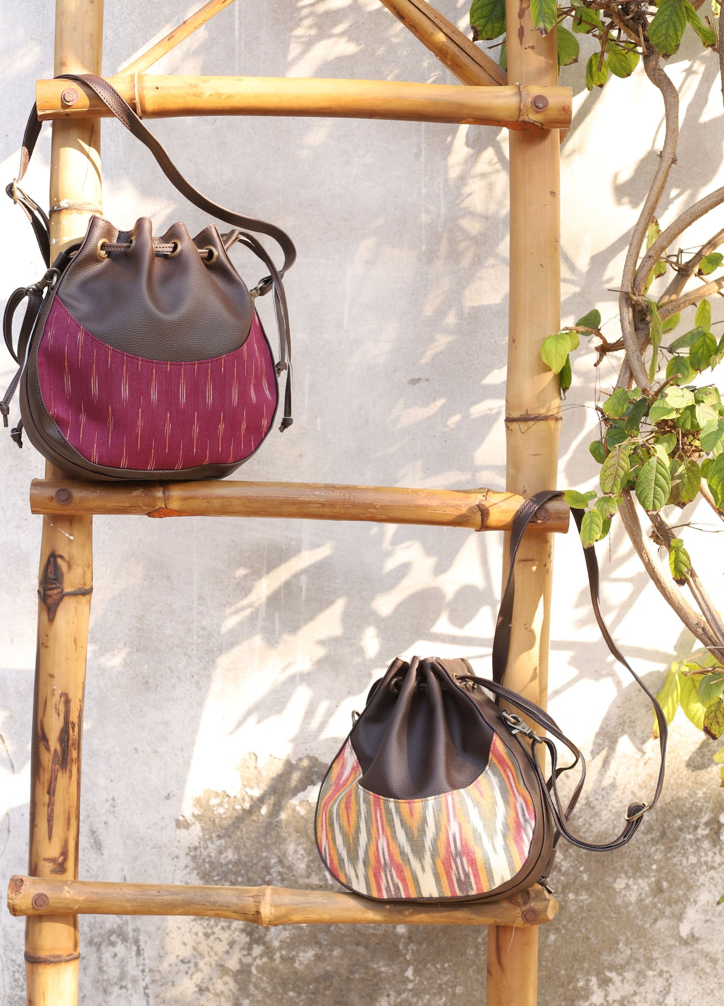 Maroon Ikat Handcrafted - Meraki Potali Bags