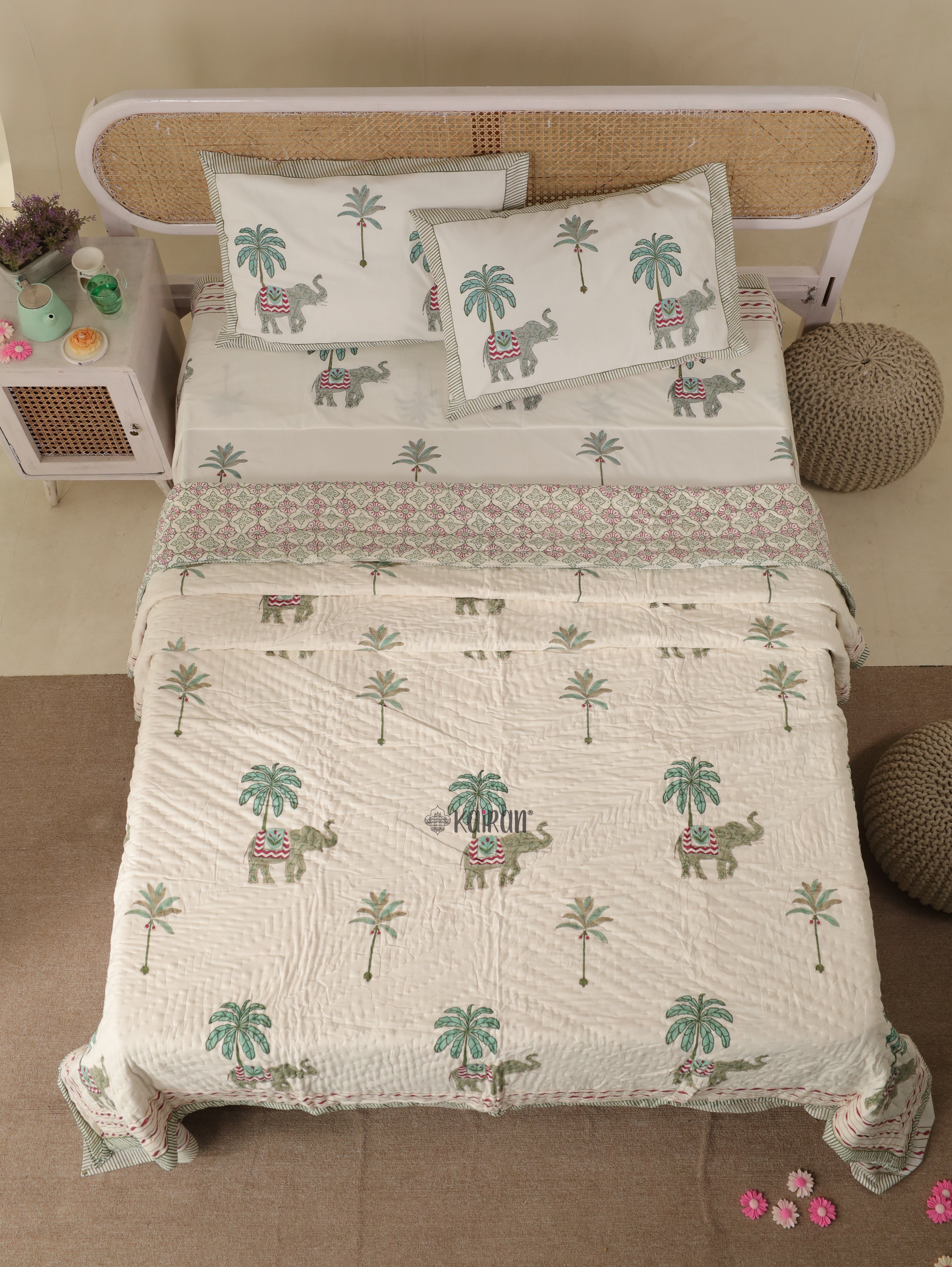 KERALA HAND BLOCK PRINTED BEDSHEET & PILLOWS