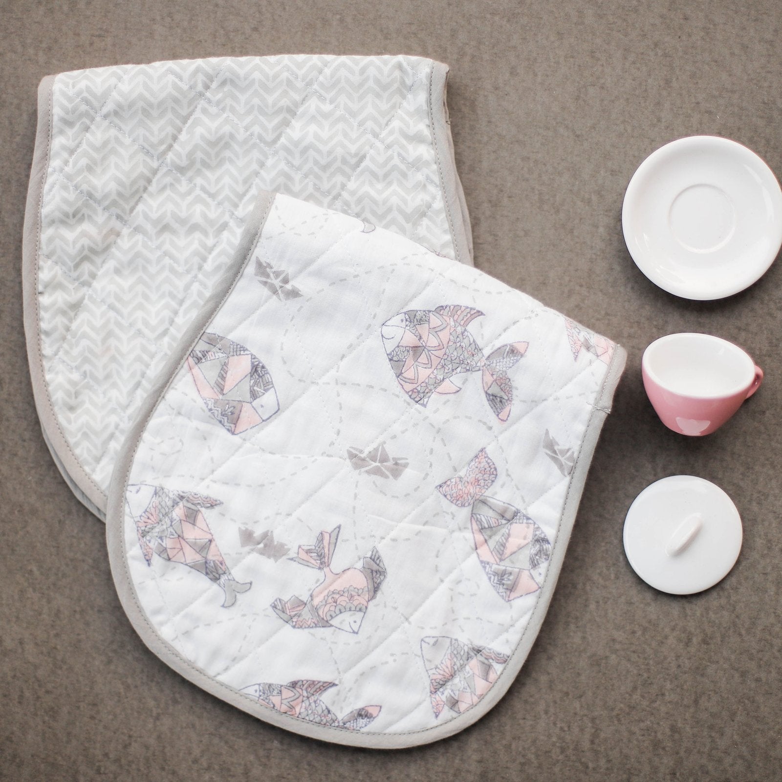 Machali Aur Naav - Hand Block Print Cotton Burp Cloth (Grey)