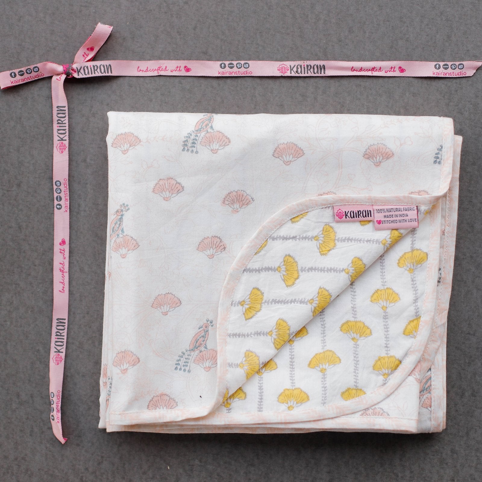 The Chirping Birds – Hand Block Print Reversible Triple Layered Cotton Dohar