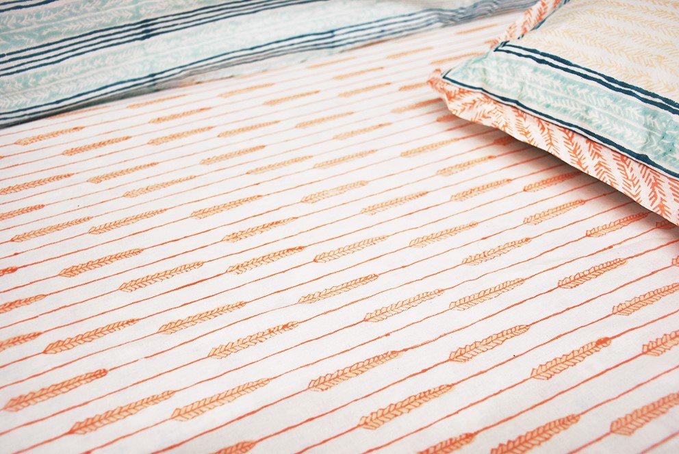 Seahorse And Seaweeds – Hand Block Print Cotton Crib Sheet