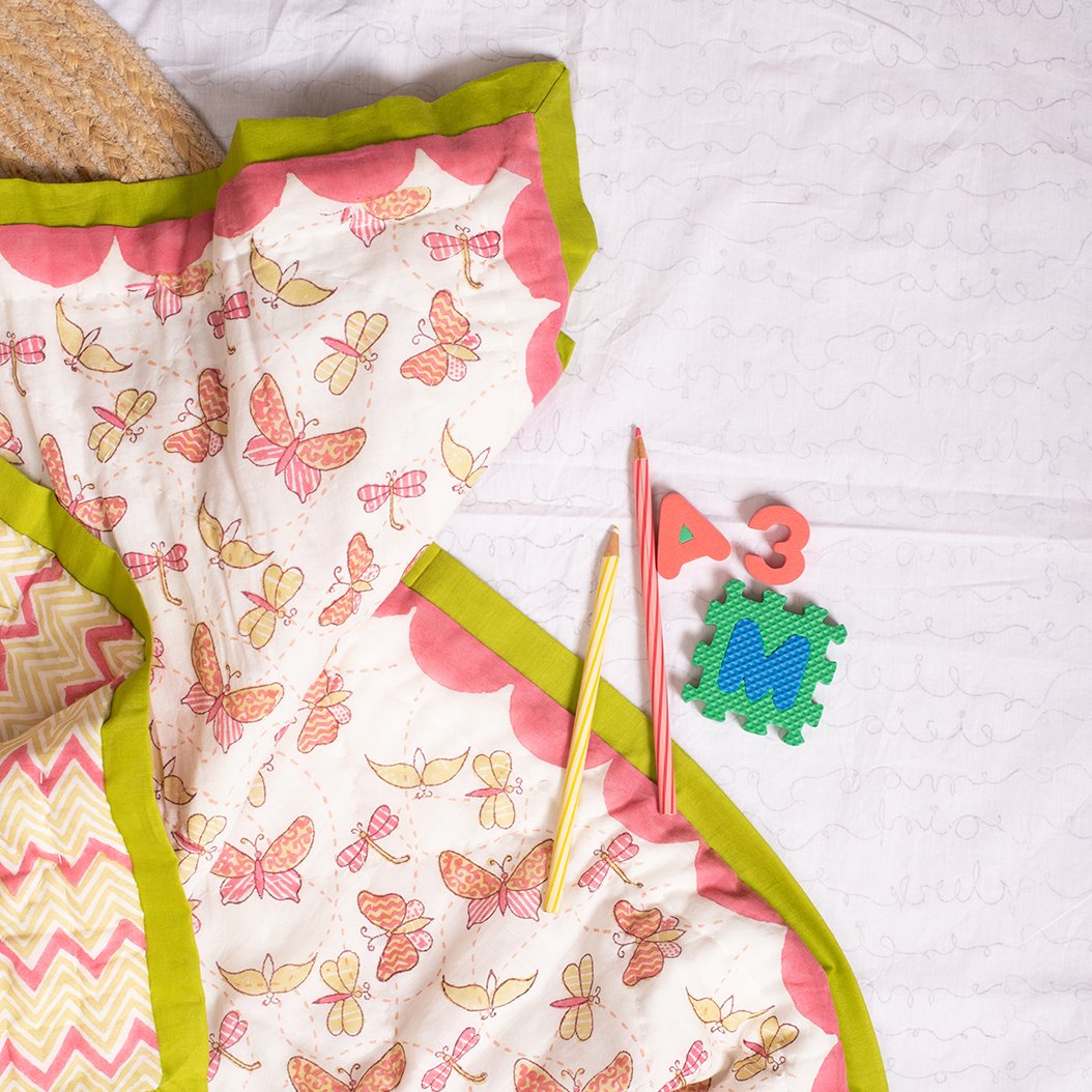 The Colorful Wings – Hand Block Print Reversible Cotton Quilt for Kids