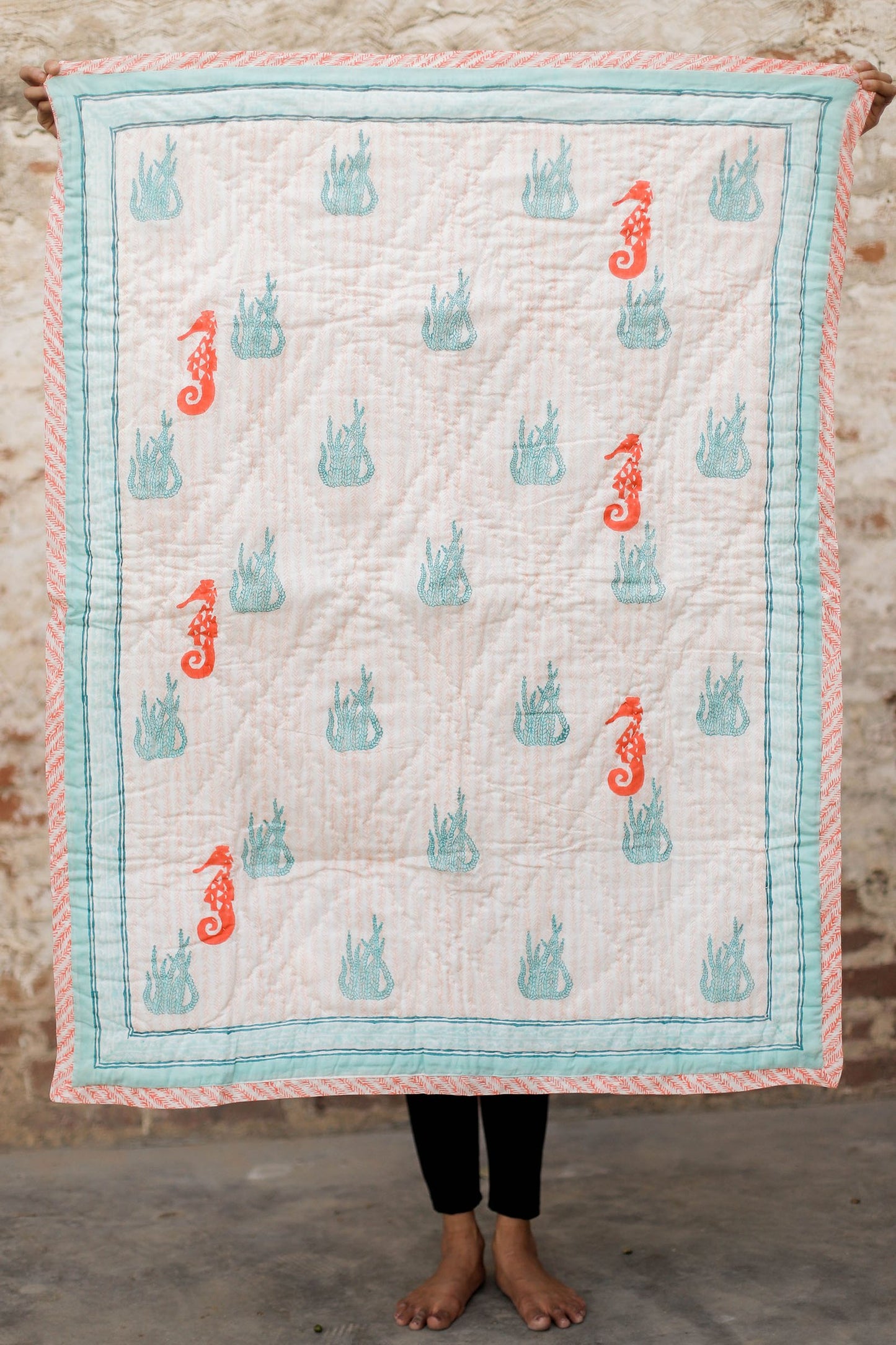 Floating In A Sea – Hand Block Print Reversible Cotton Quilt
