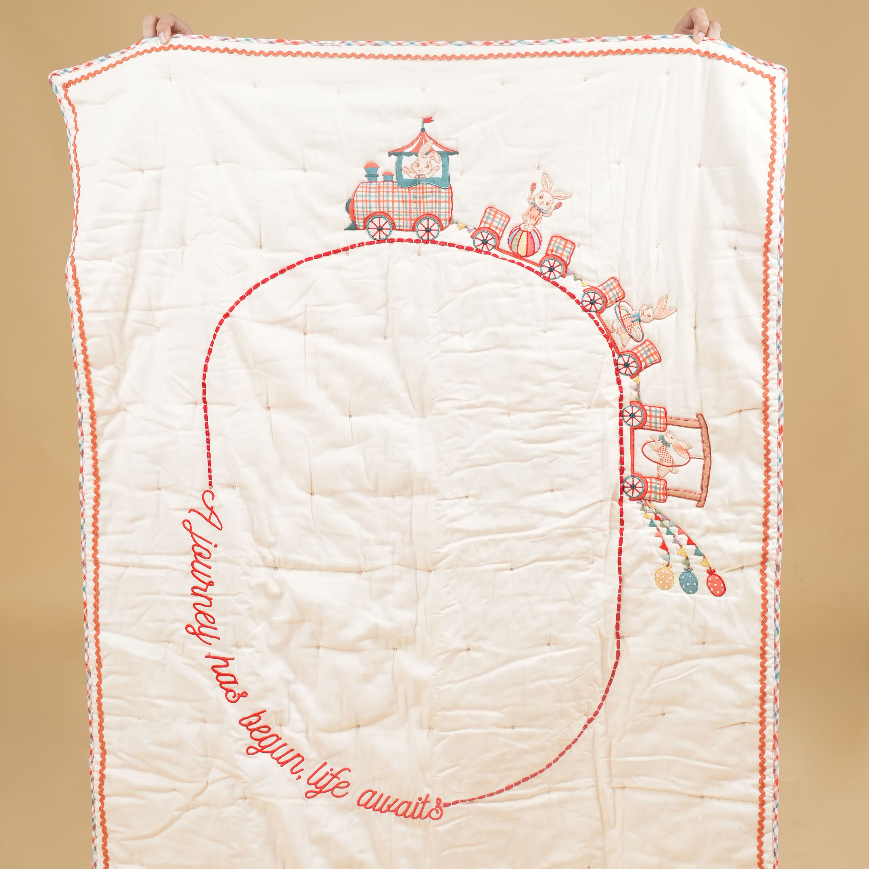 Rabbit– Hand Block Print Reversible Cotton Quilt with embroidery work for kids