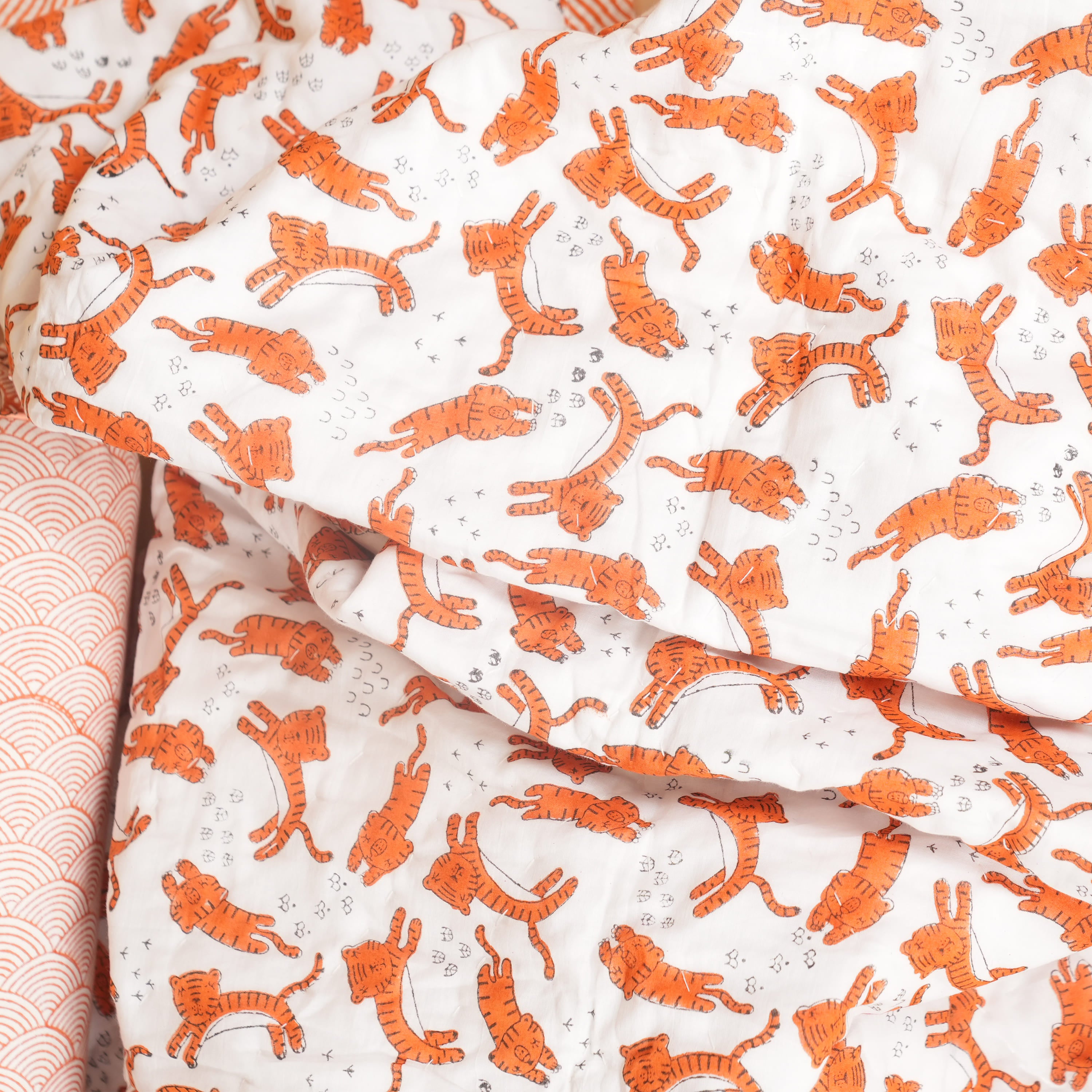 White Tiger– Hand Block Print Reversible Cotton Quilt for Kids
