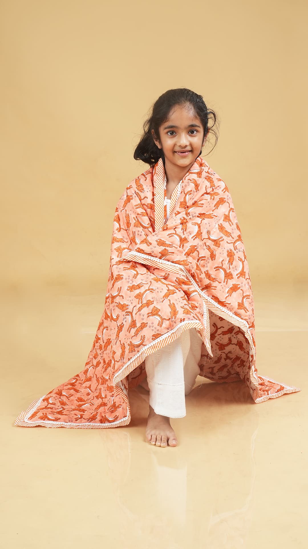 White Tiger– Hand Block Print Reversible Cotton Quilt for Kids