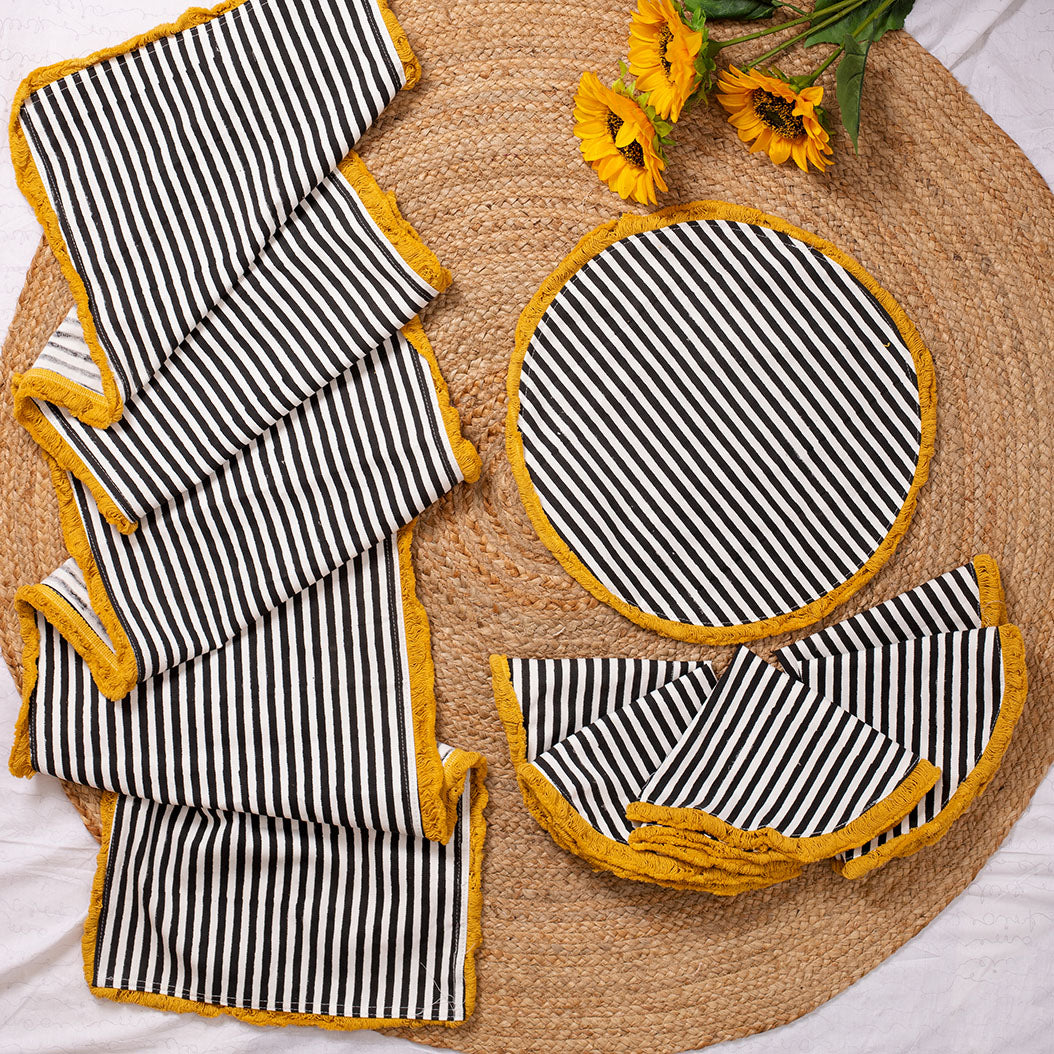Rekh-Hand Block Print Cotton table runner