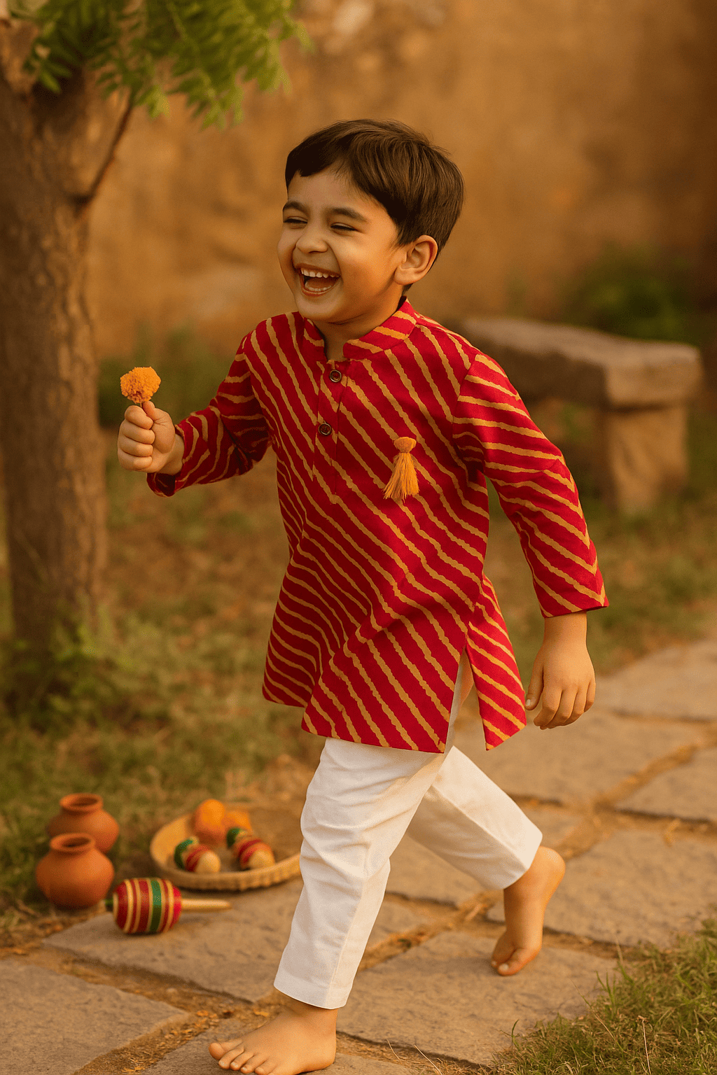 pink Leheriya print kurta set