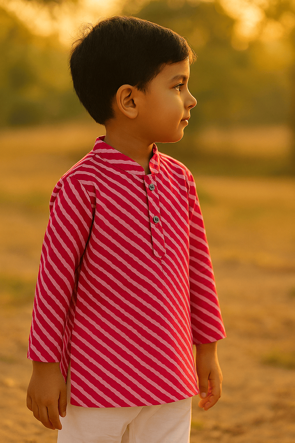 pink Leheriya print kurta set