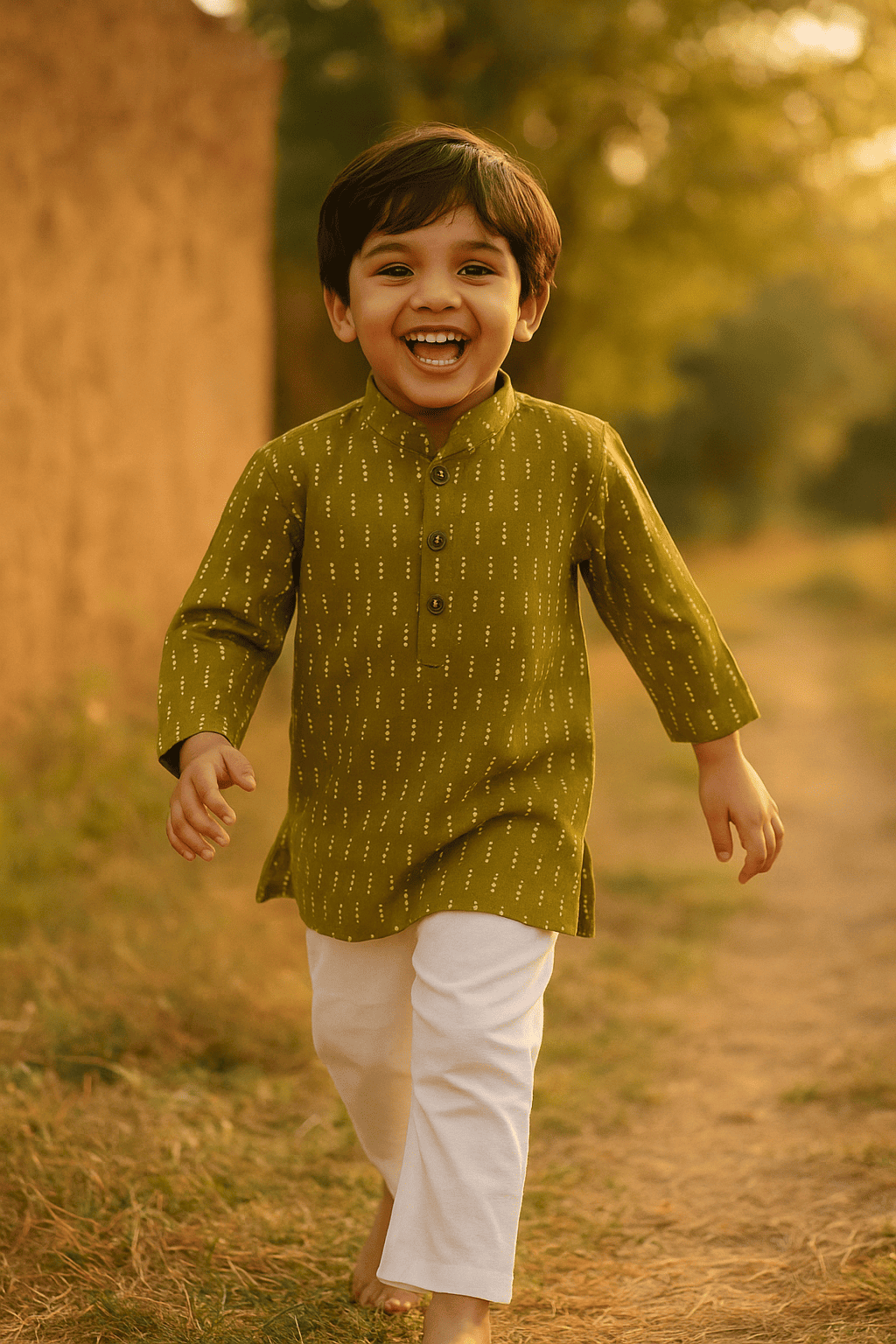 Boys green kurta pyjama set