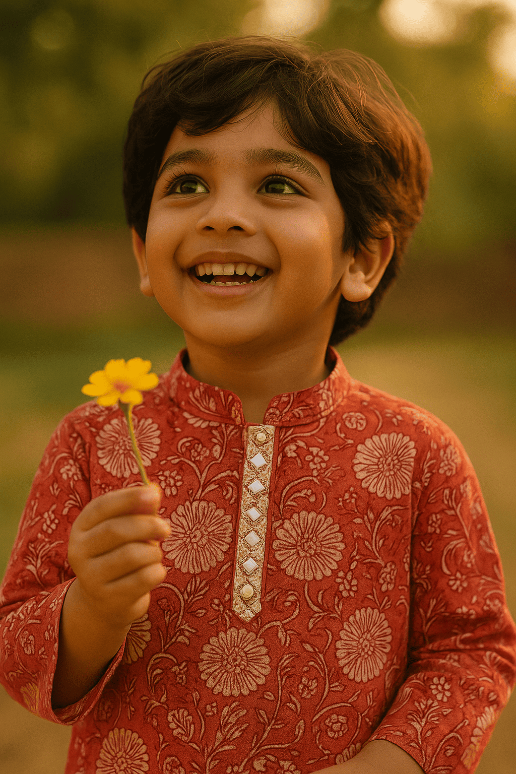 Red Merigold  Boys kurta set with embroidery