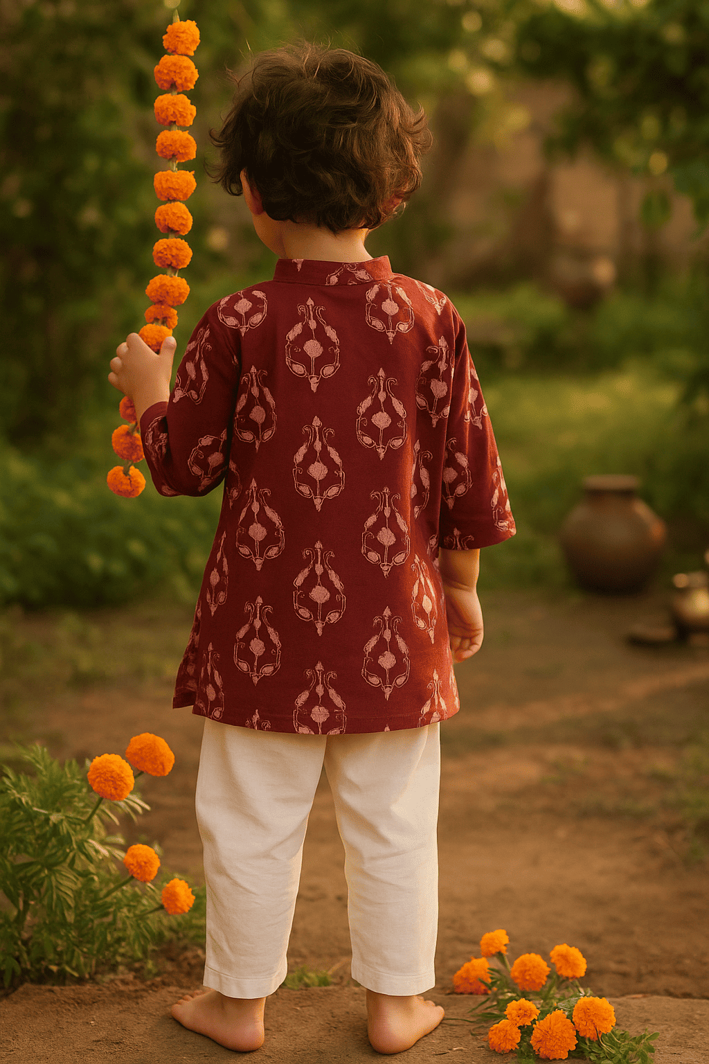 Maroon printed kurta set