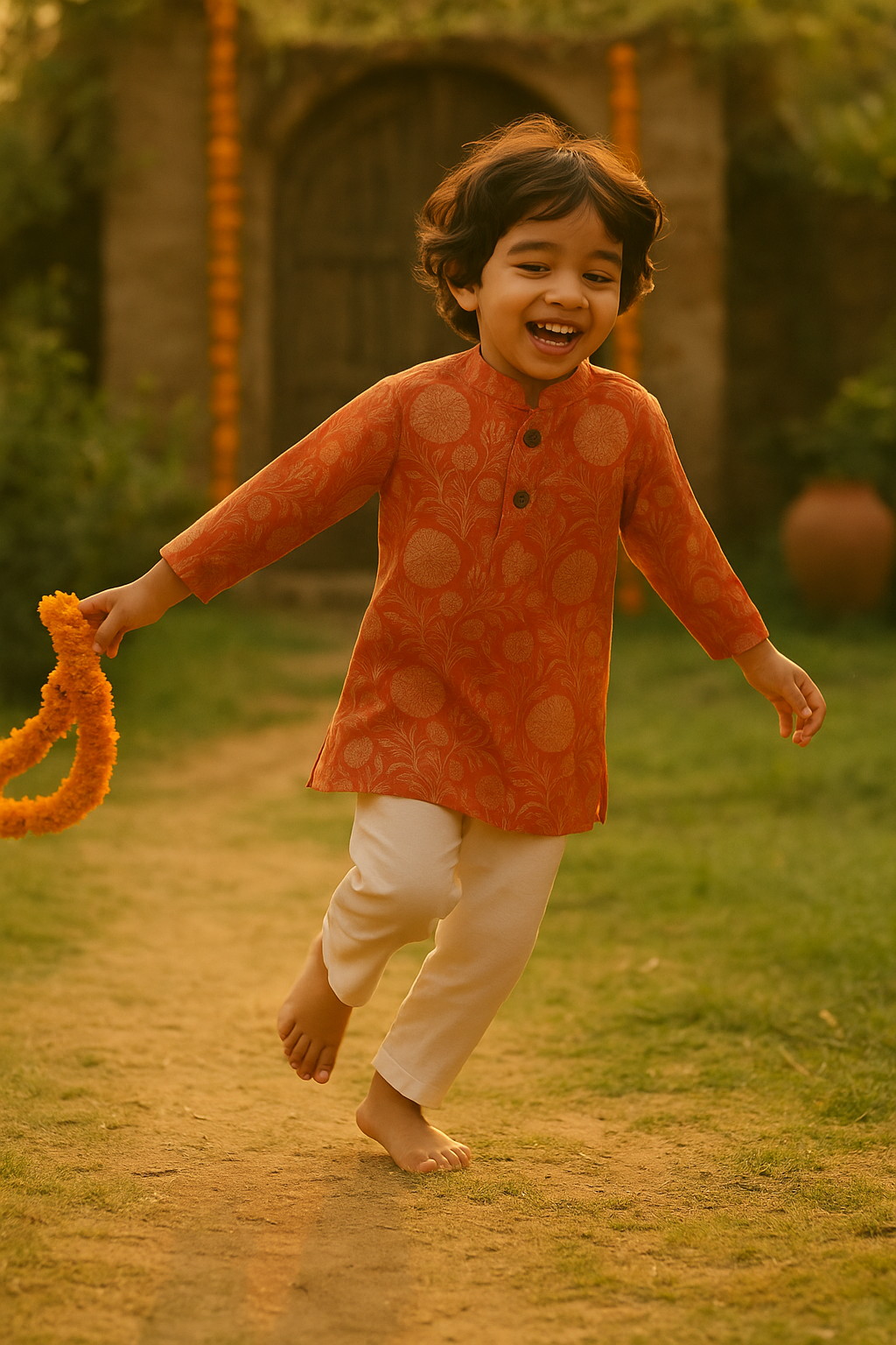 Red merigold boys kurta set