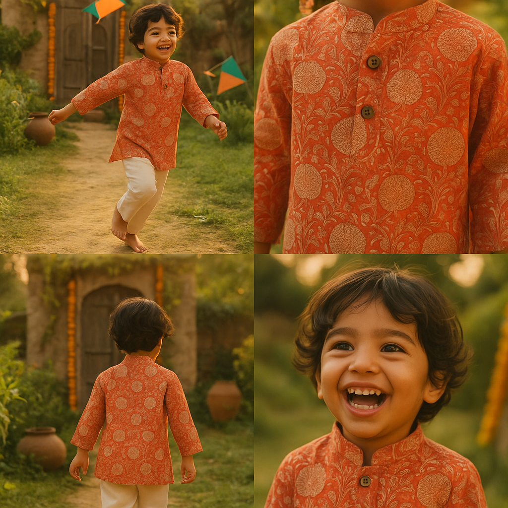 Red merigold boys kurta set
