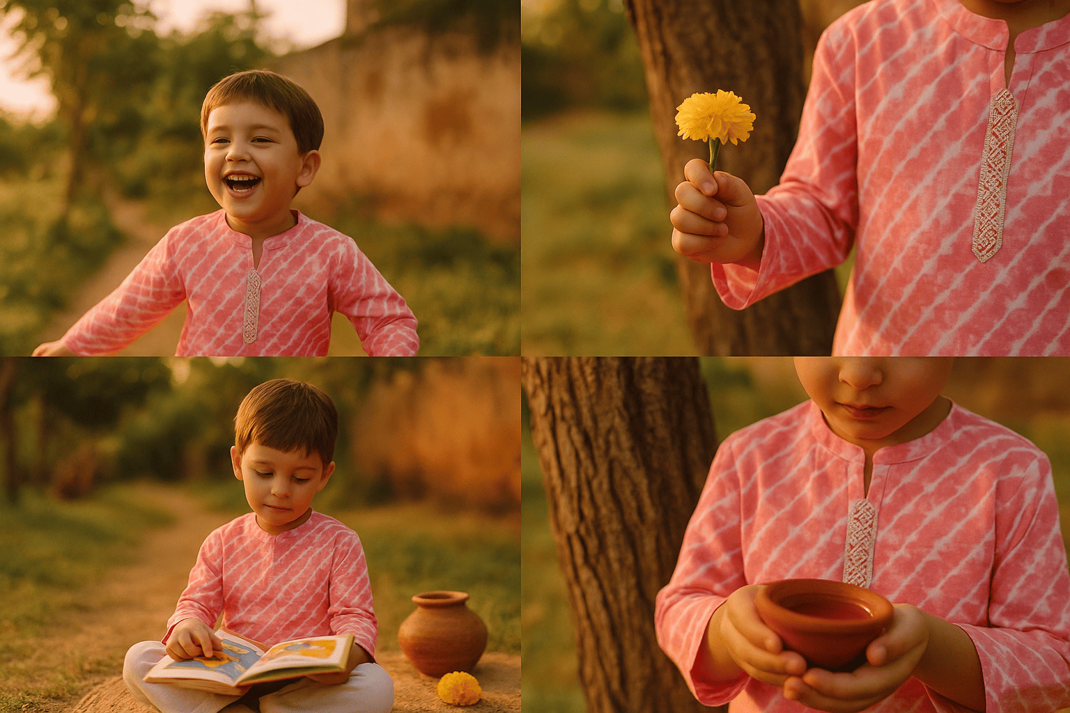 PINK LAHARIYA BOYS KURTA SET