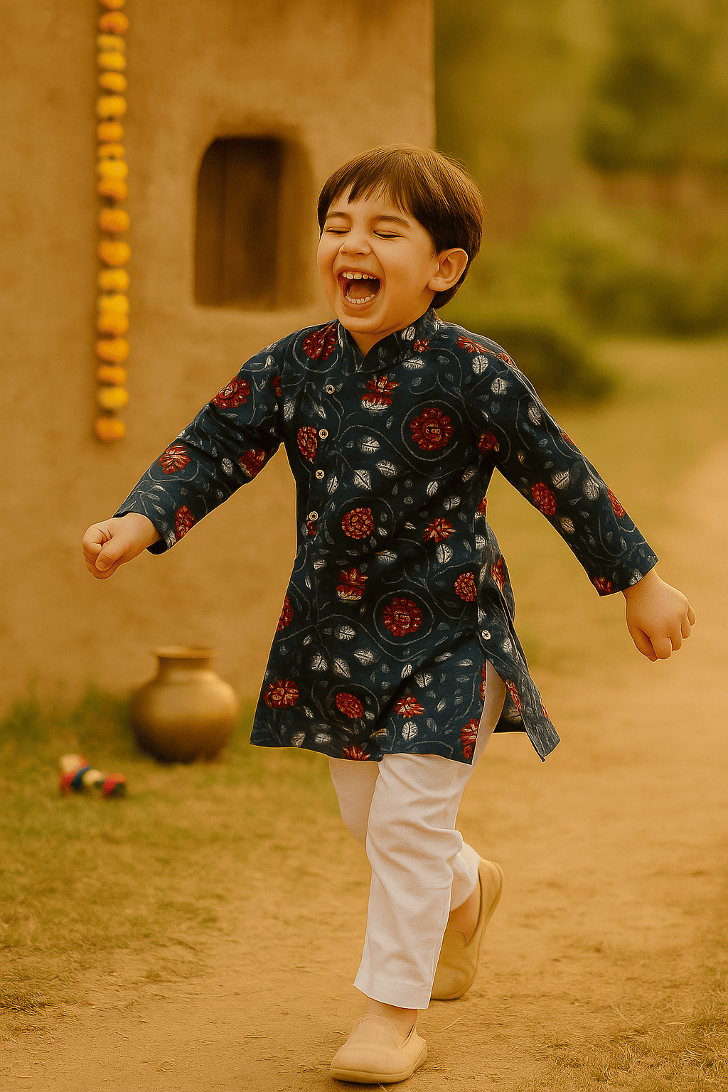 Dark blue kurta set for boys