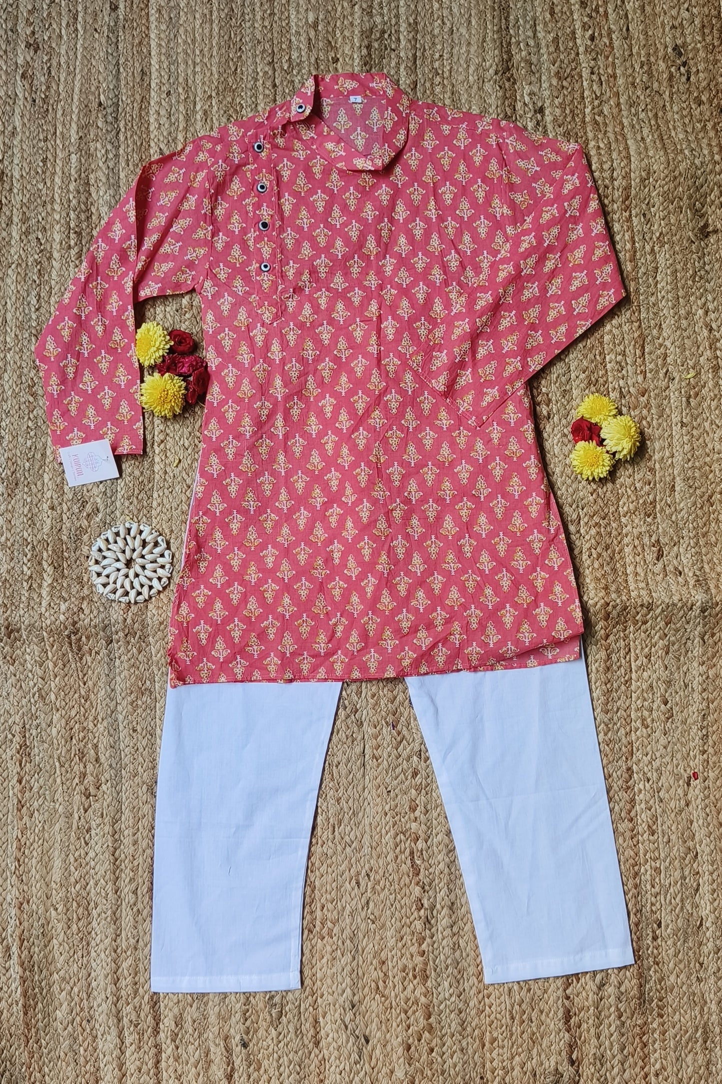 Boys pink kurta set