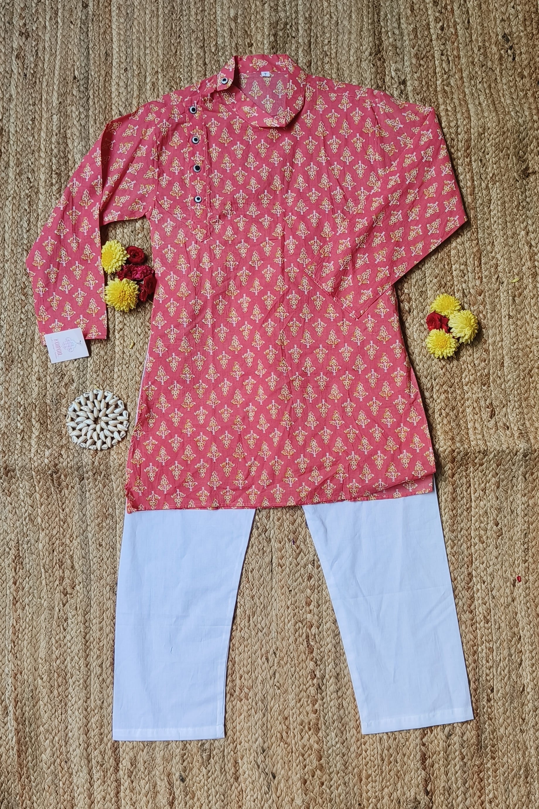 Boys pink kurta set