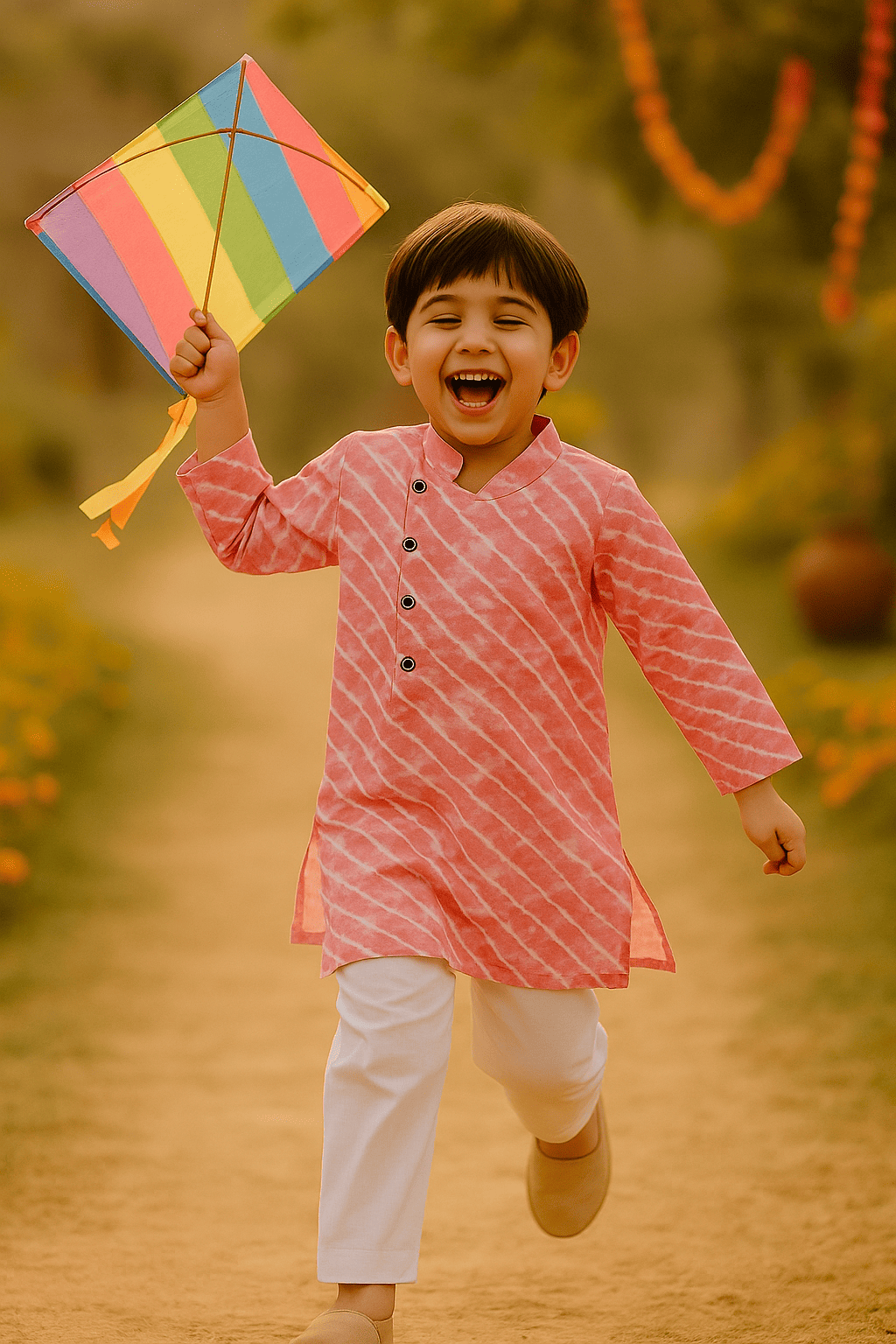 Pink leheriya boys kurta set