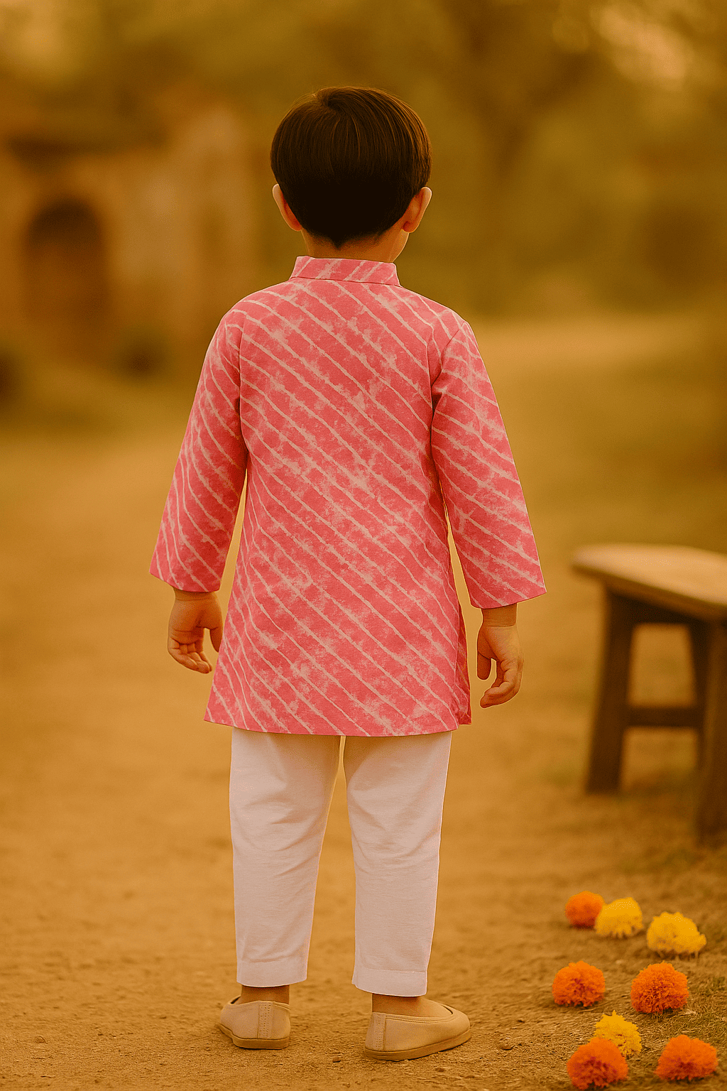 Pink leheriya boys kurta set