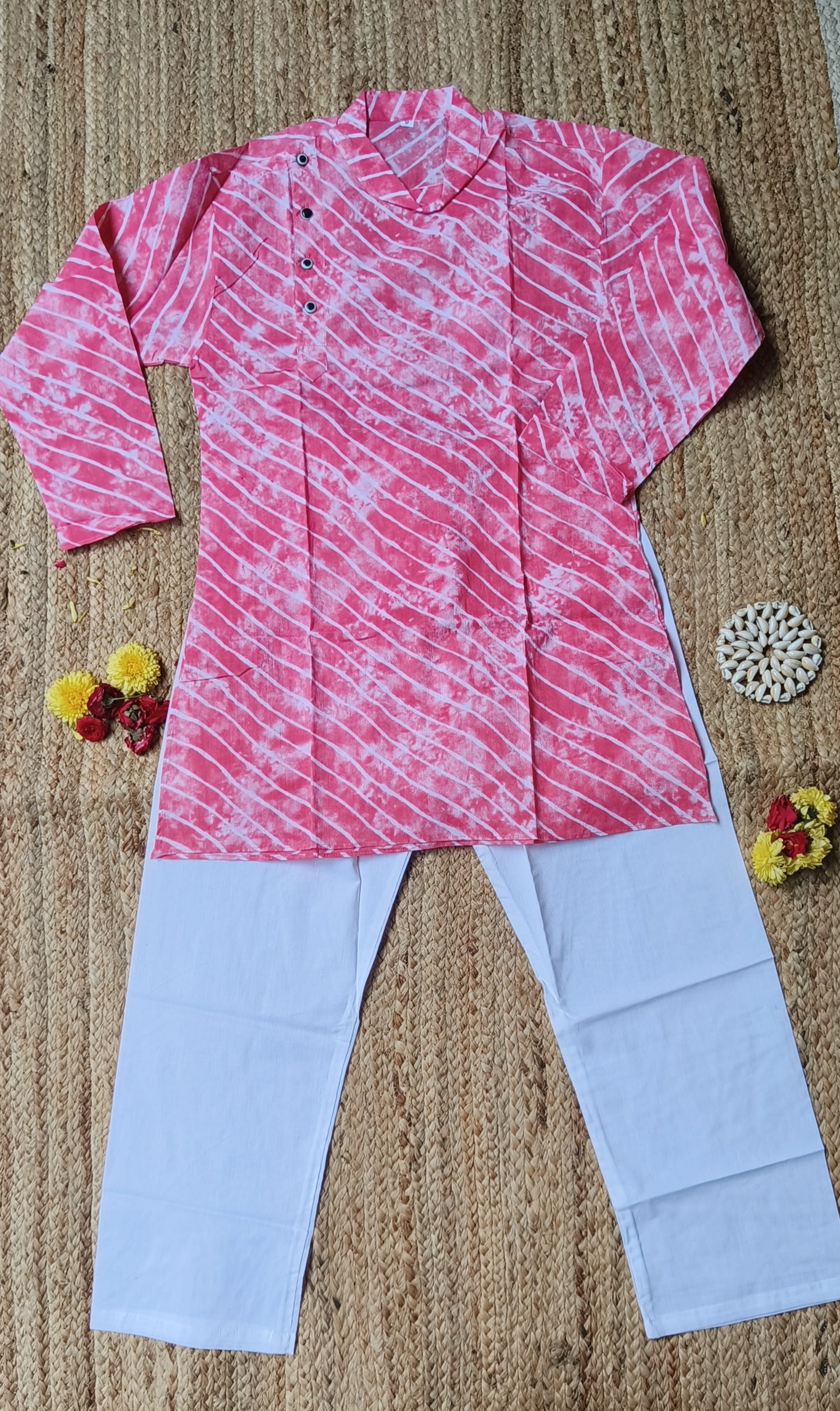 Pink leheriya boys kurta set
