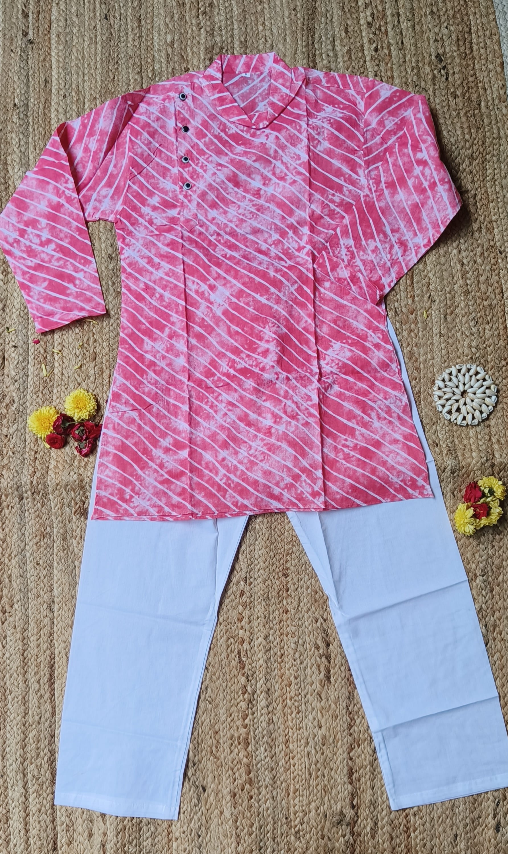 Pink leheriya boys kurta set