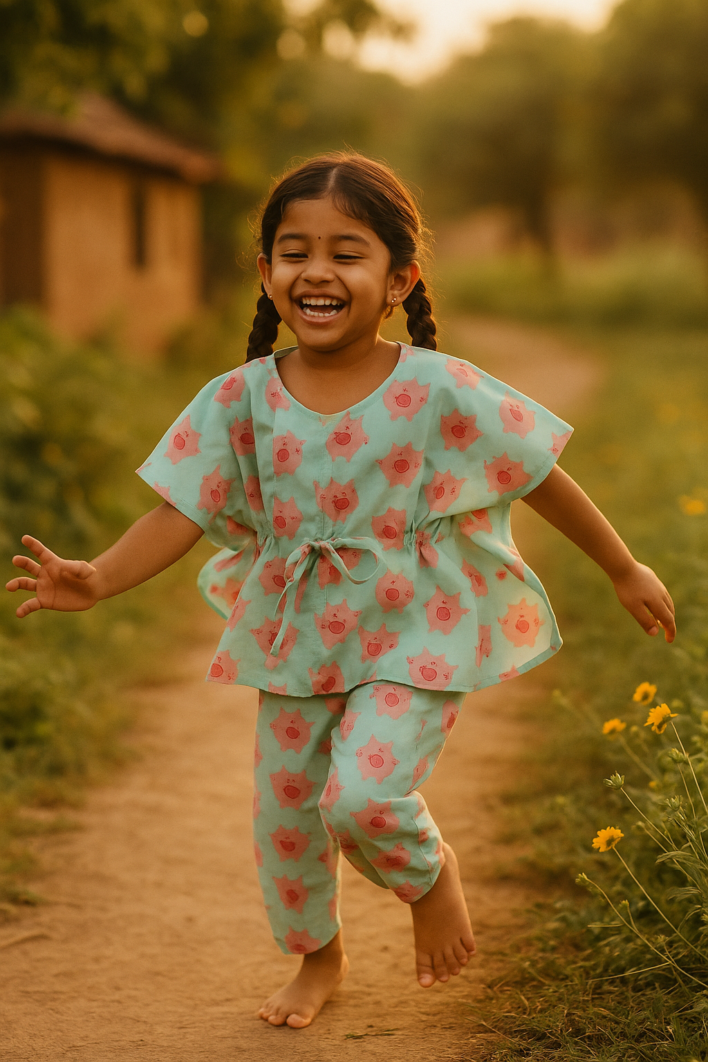 Printed kaftan sets for girls