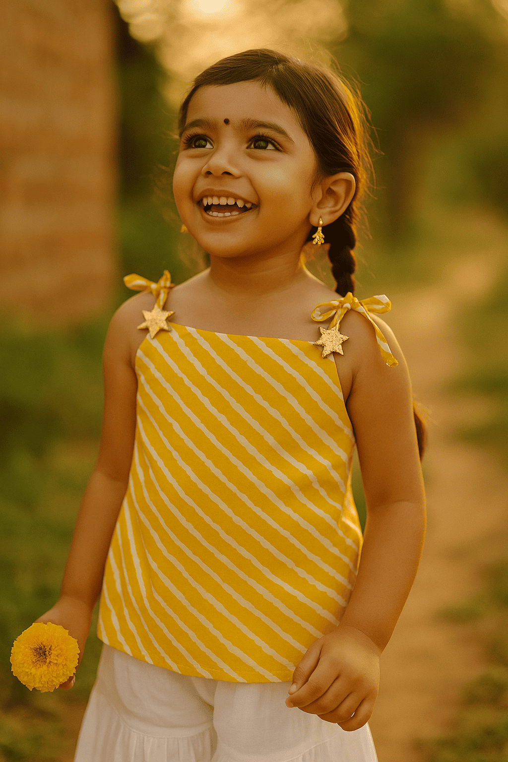 yellow print tie-up kurta with sharara pant