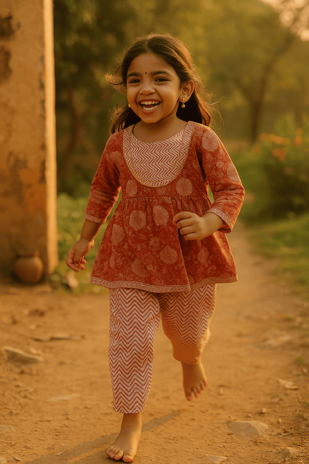 Red merigold girls kurta set