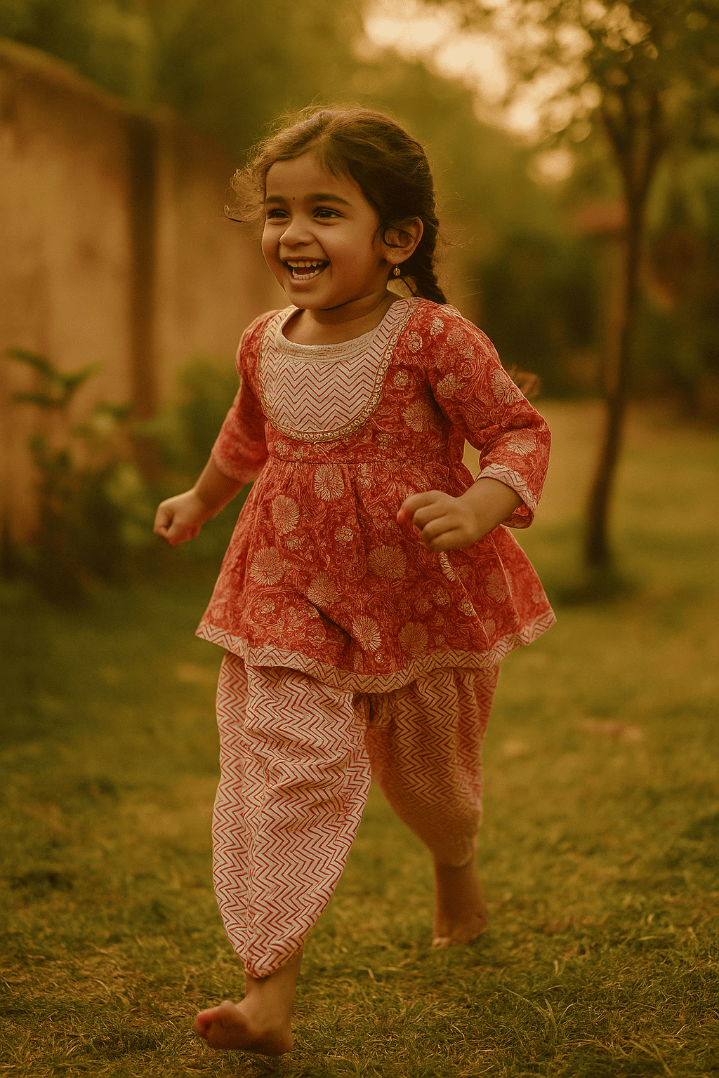 Red merigold girls kurta set