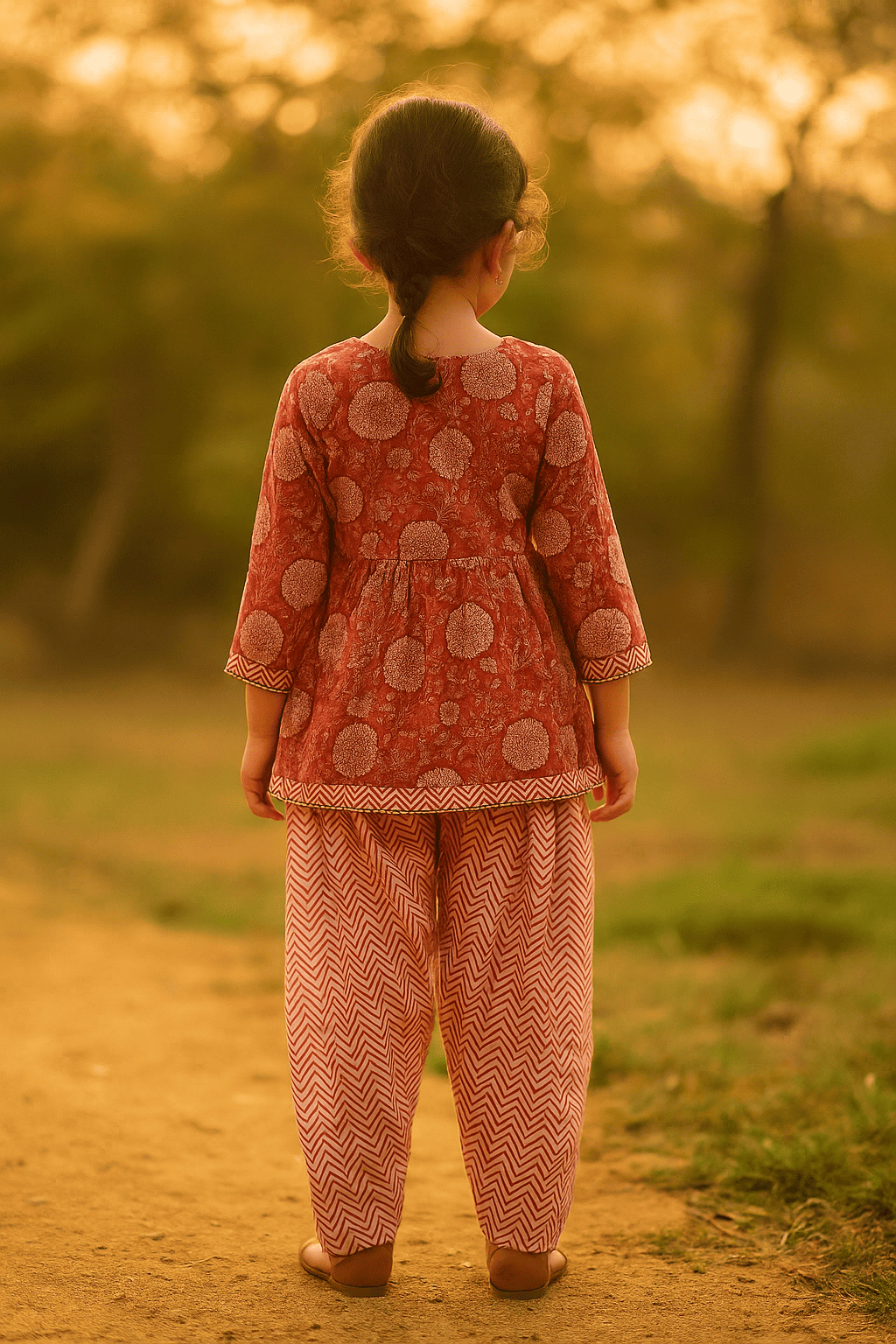 Red merigold girls kurta set