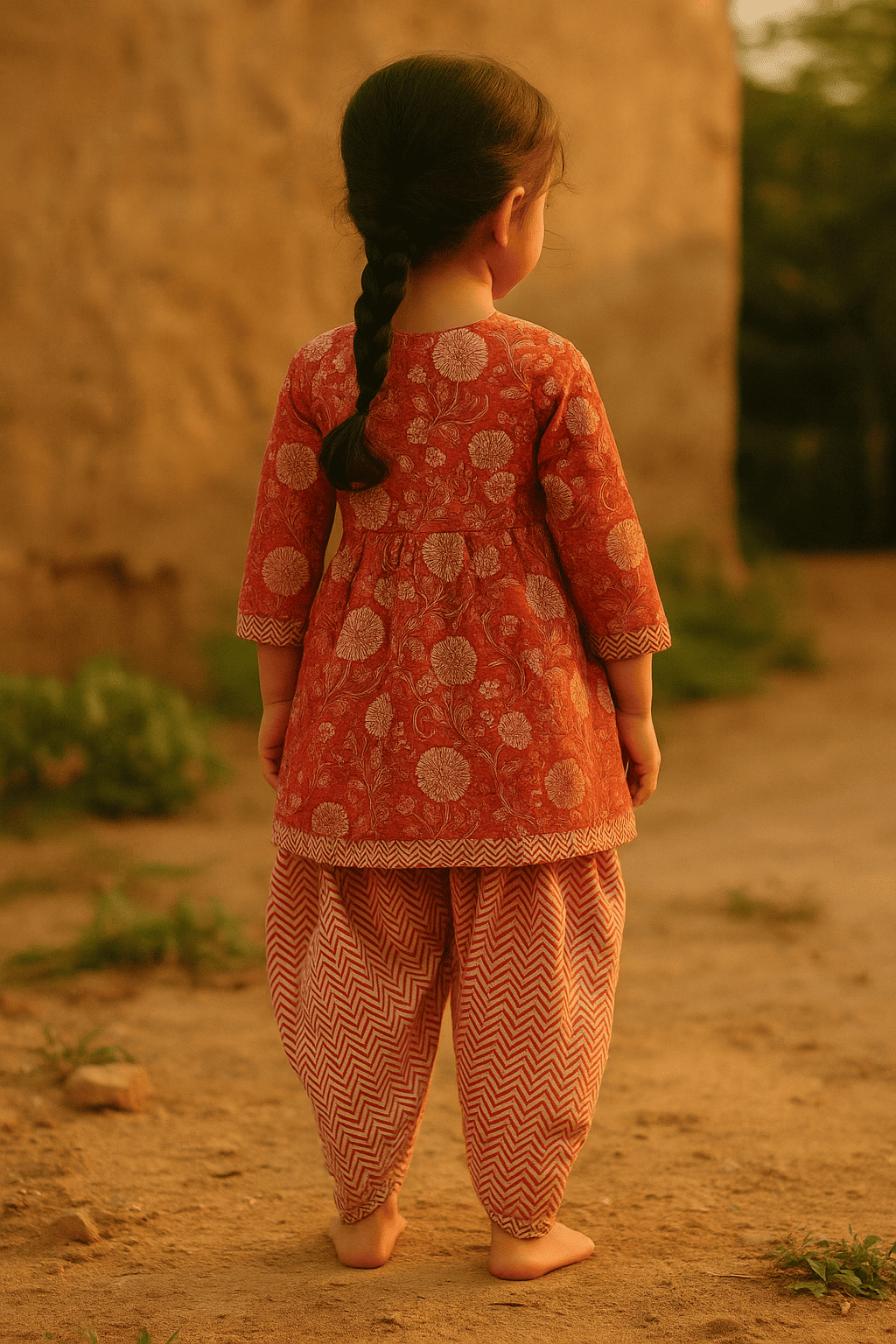 Red merigold girls kurta set