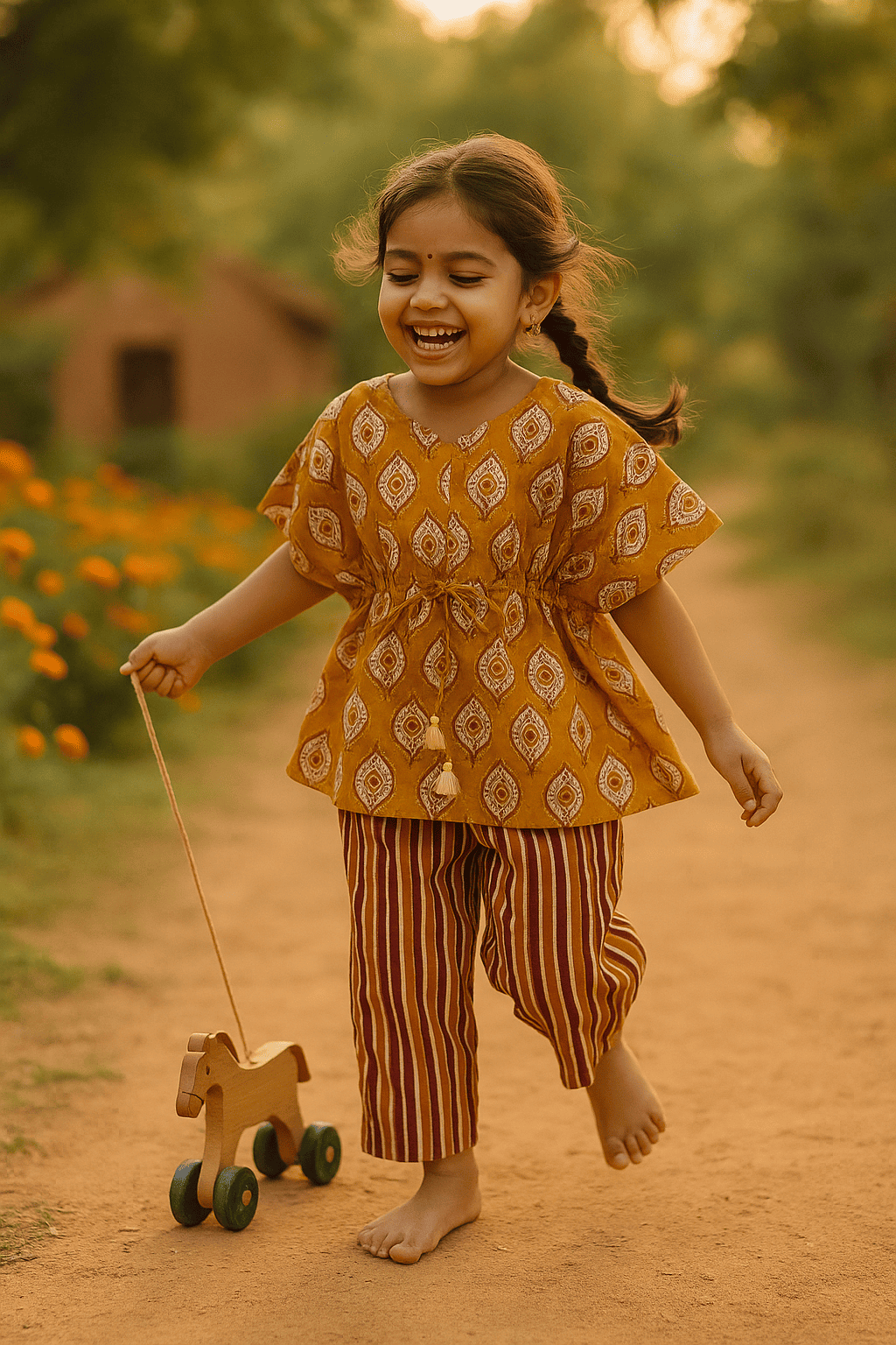 Rust orange kaftan set for girls
