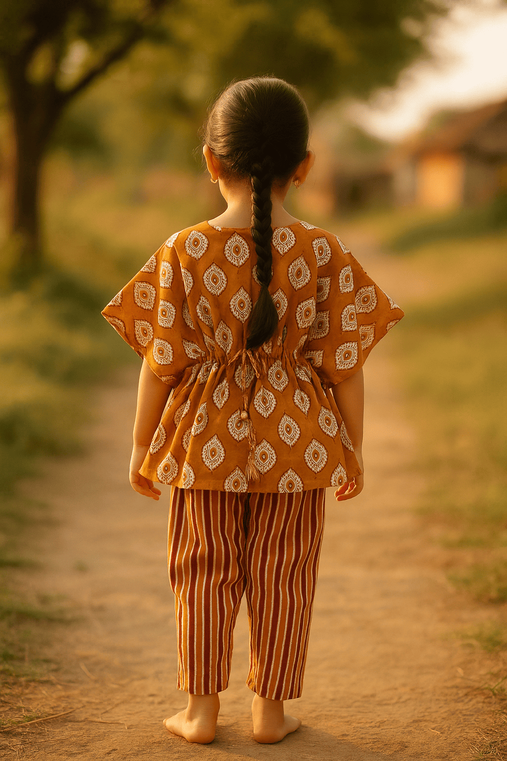 Rust orange kaftan set for girls