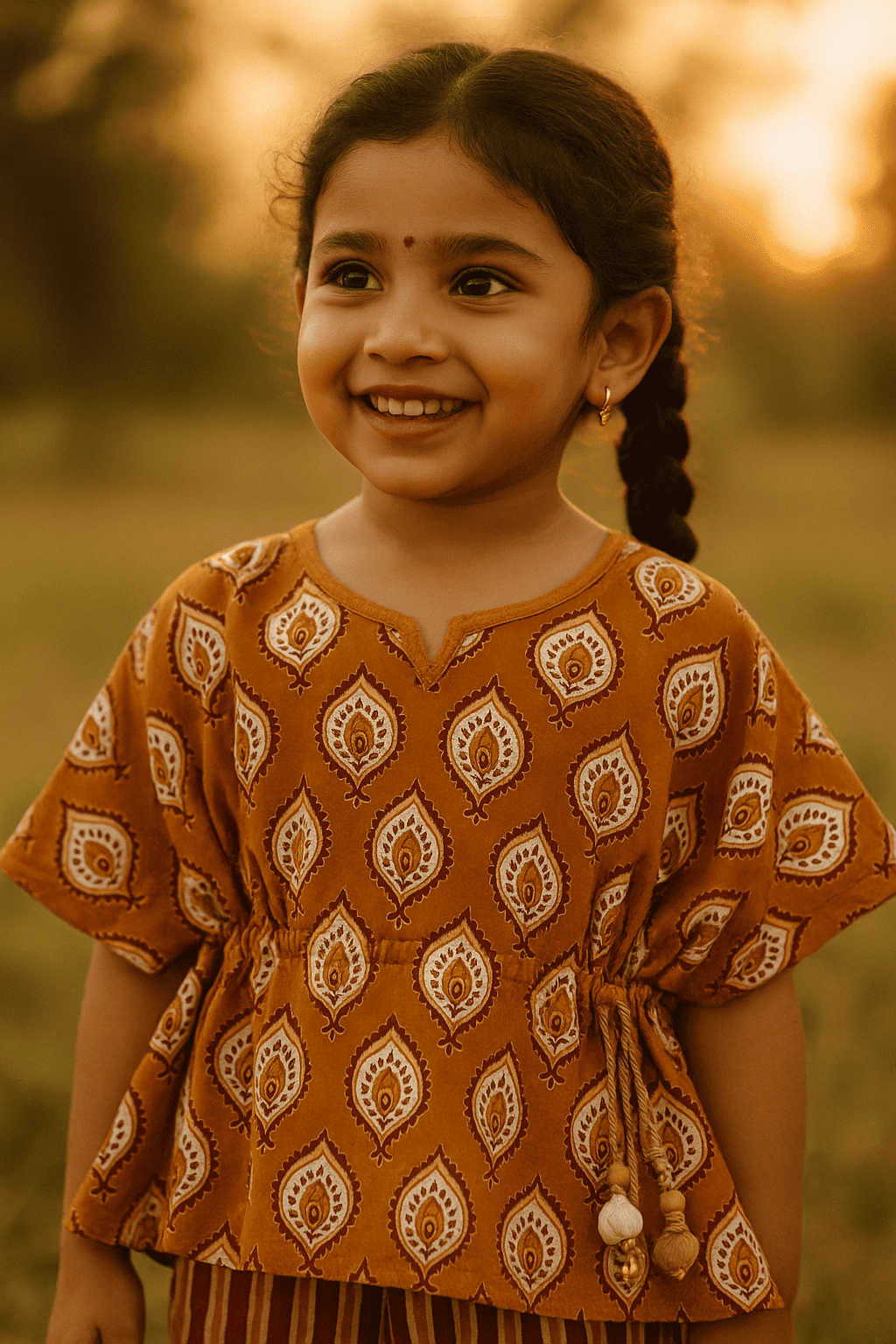Rust orange kaftan set for girls
