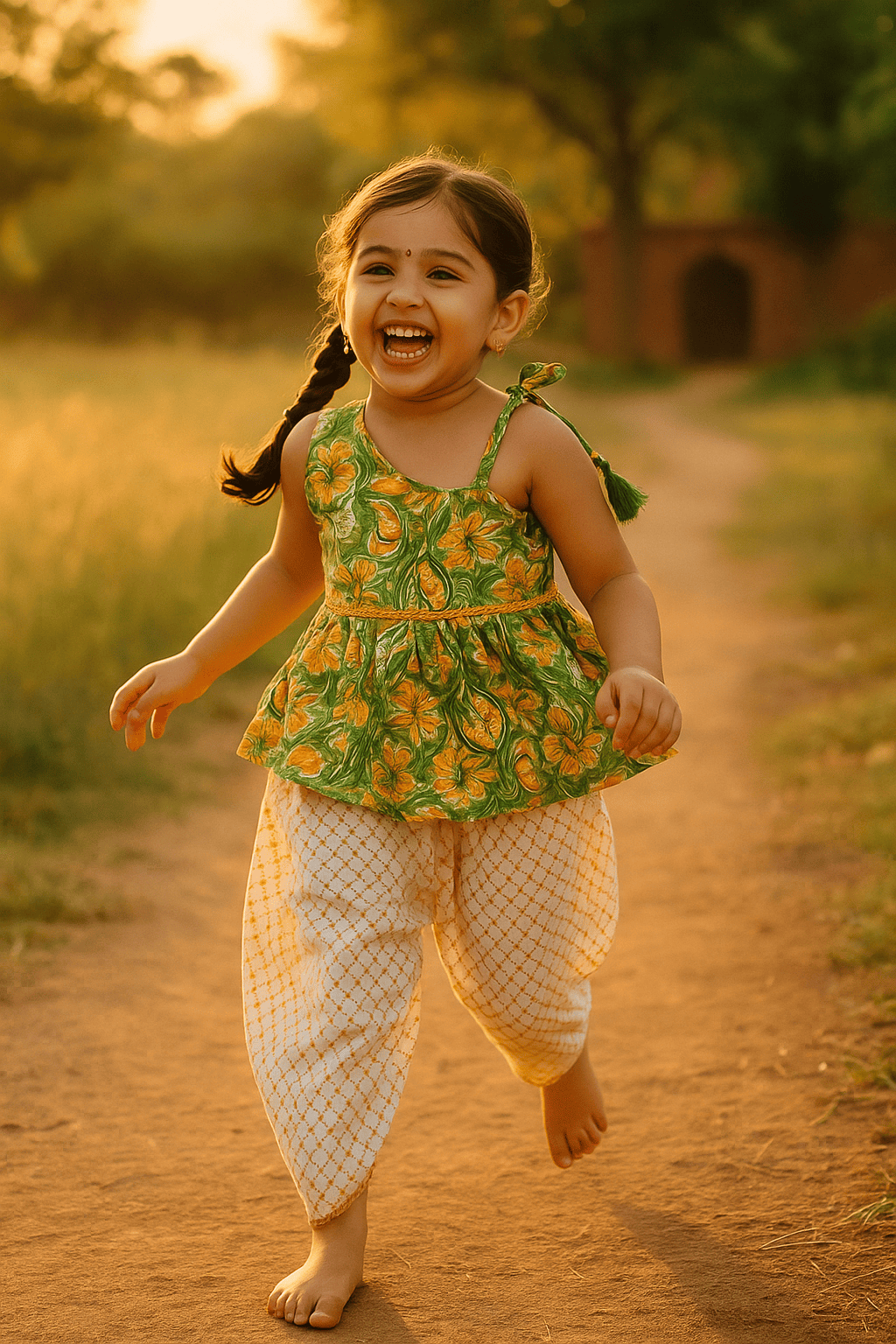 Green kurta set for girls