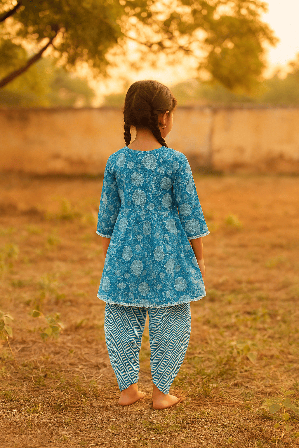 Blue Merigold girls kurta set with embroidery