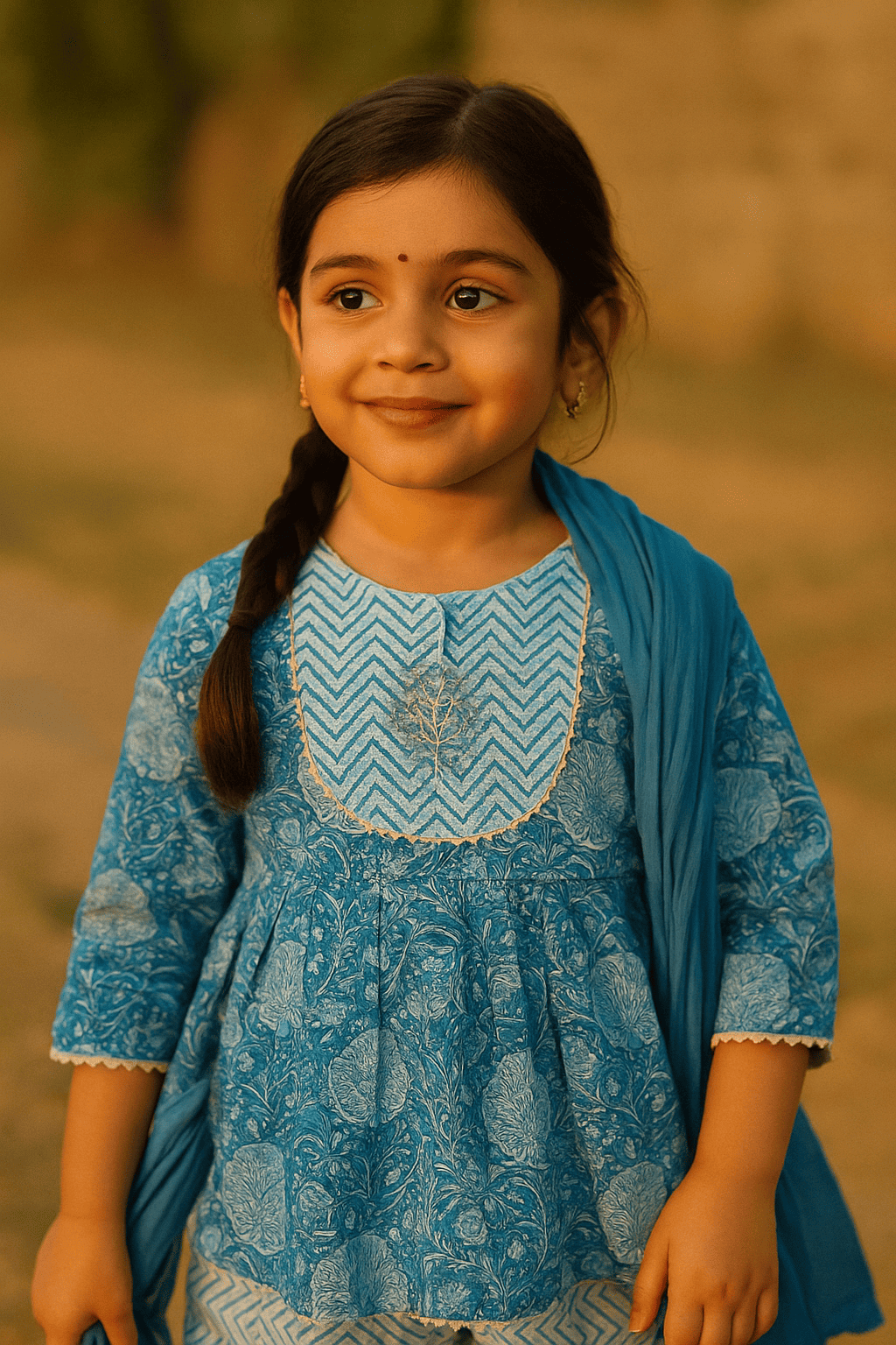 Blue Merigold girls kurta set with embroidery