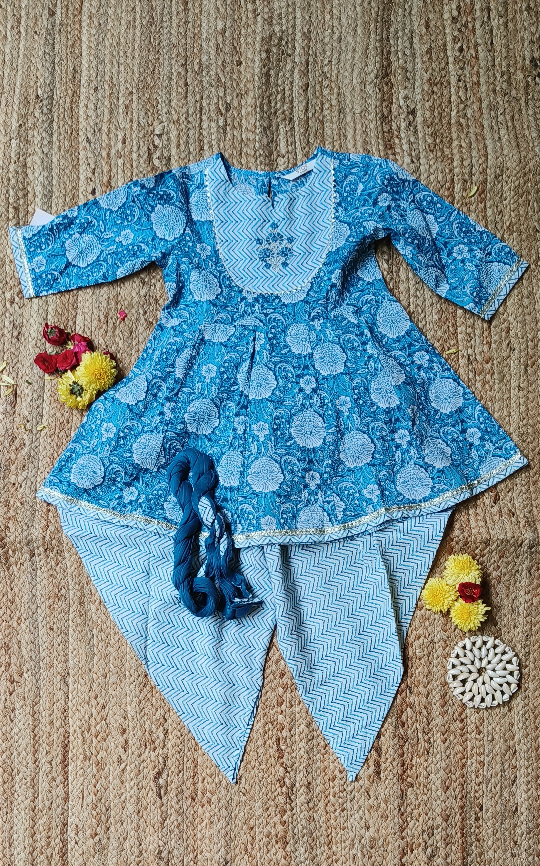 Blue Merigold girls kurta set with embroidery