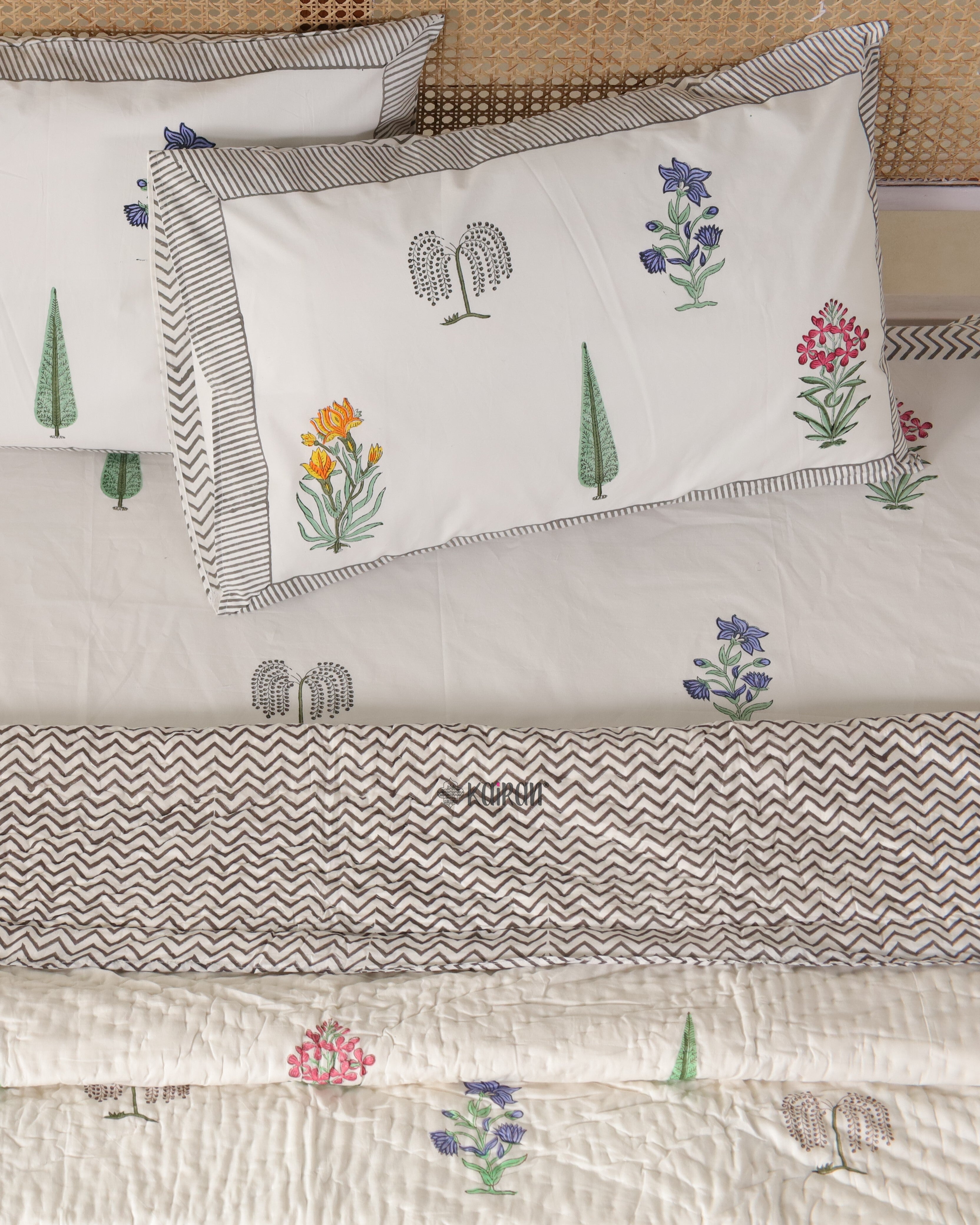 MADURAI HAND BLOCK PRINTED BEDSHEET & PILLOWS