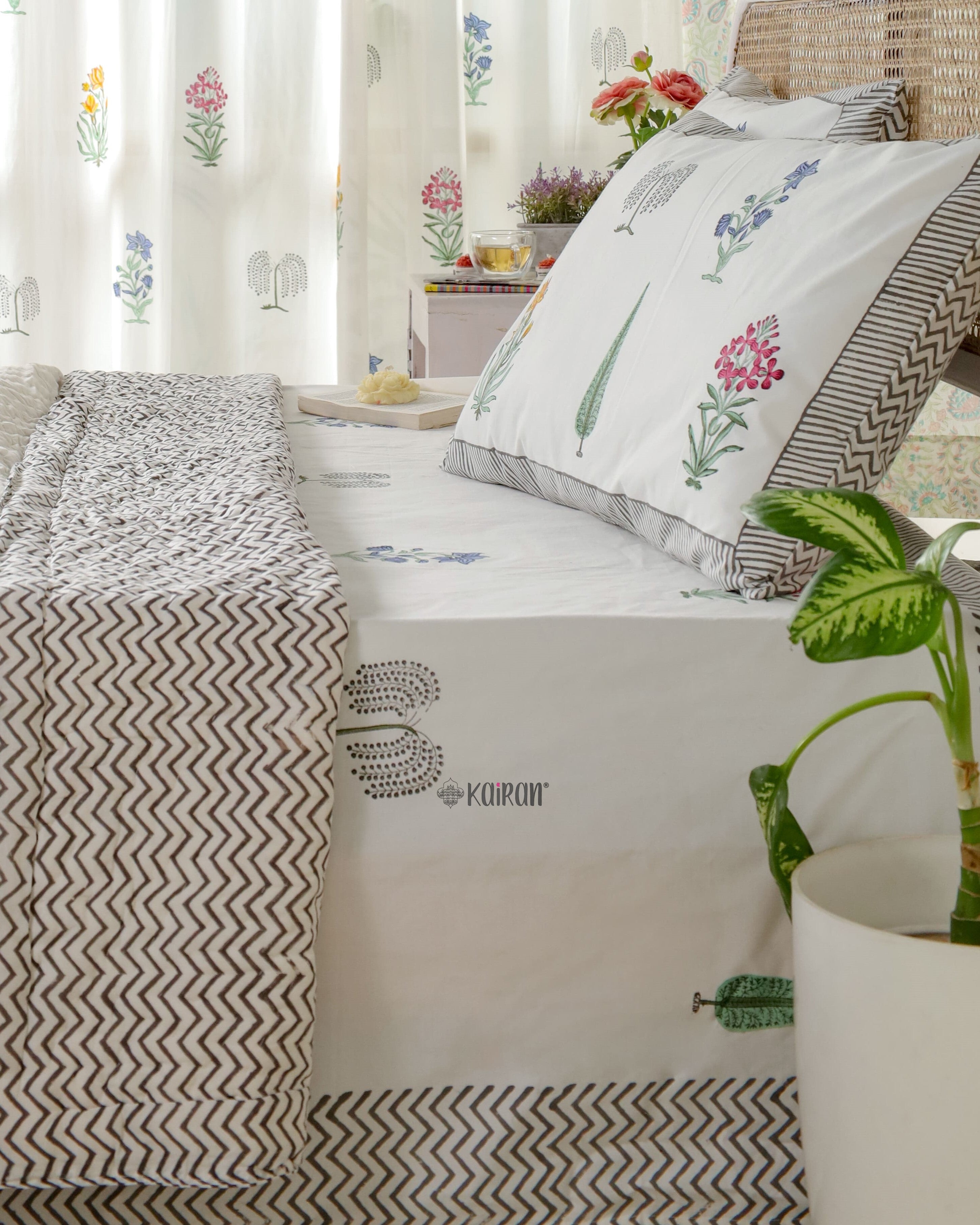 MADURAI HAND BLOCK PRINTED BEDSHEET & PILLOWS