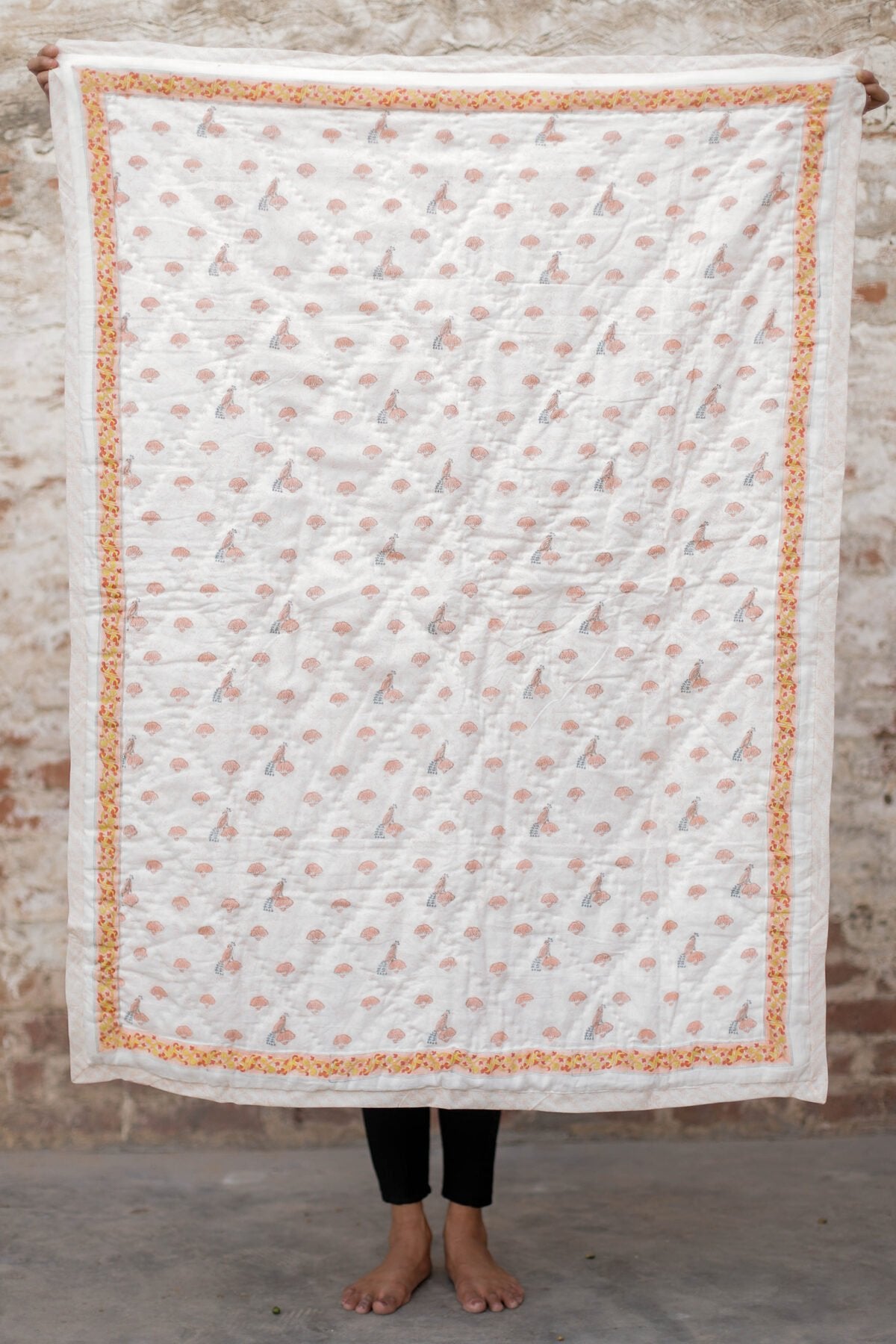 The Chirping Birds – Hand Block Print Reversible Cotton Kids Quilt