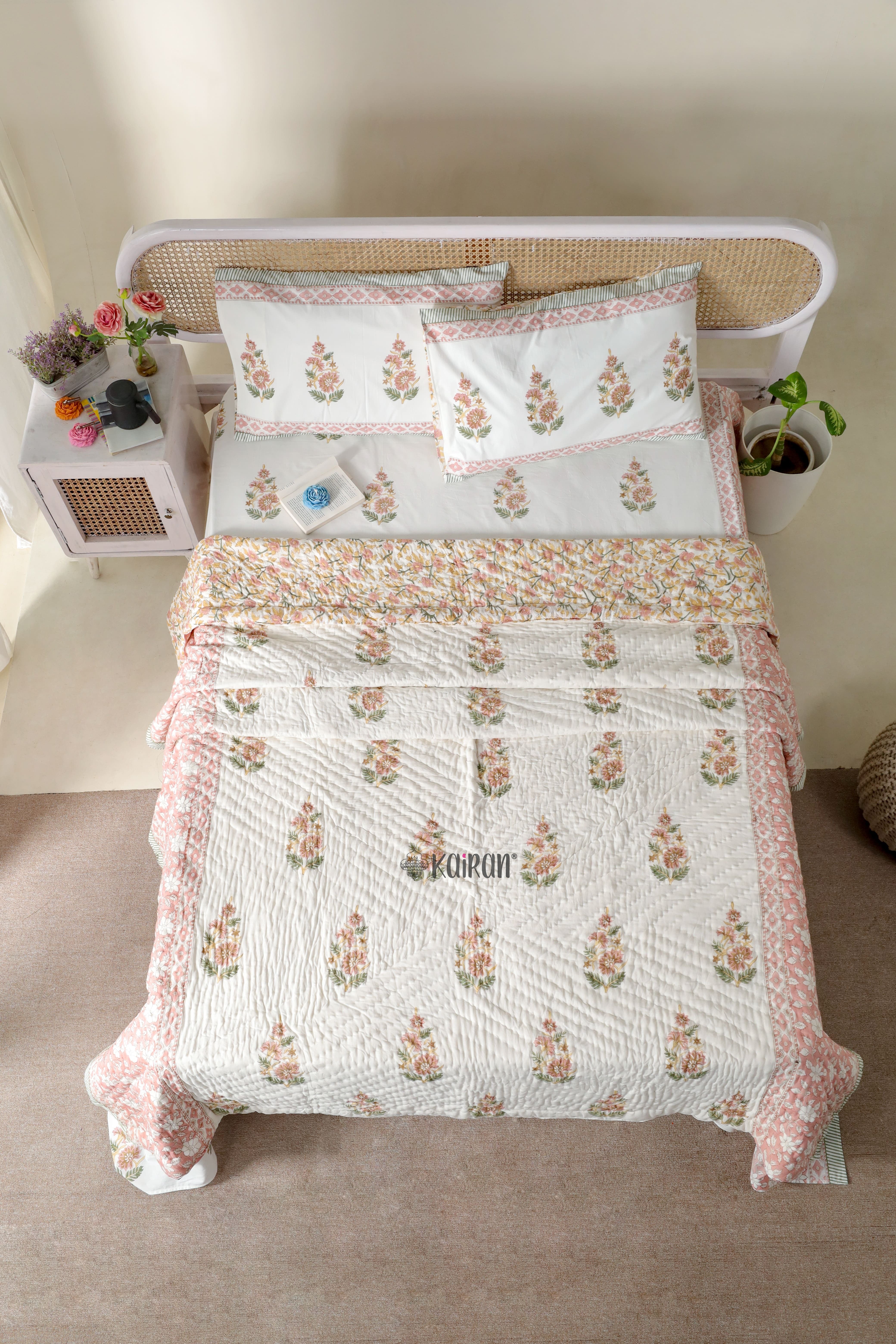 MYSORE HAND BLOCK PRINTED BEDSHEET & PILLOWS