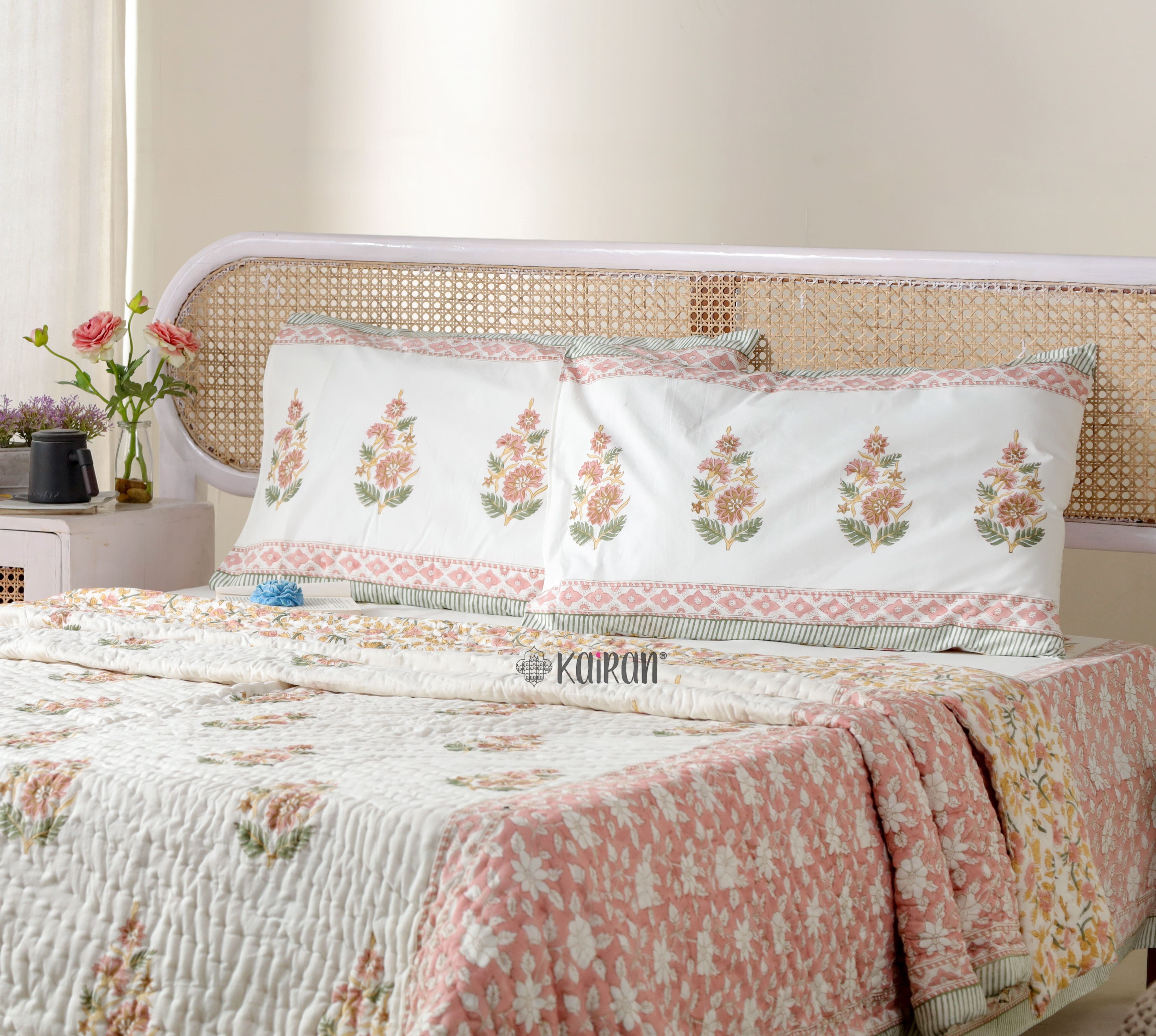 MYSORE HAND BLOCK PRINTED BEDSHEET & PILLOWS